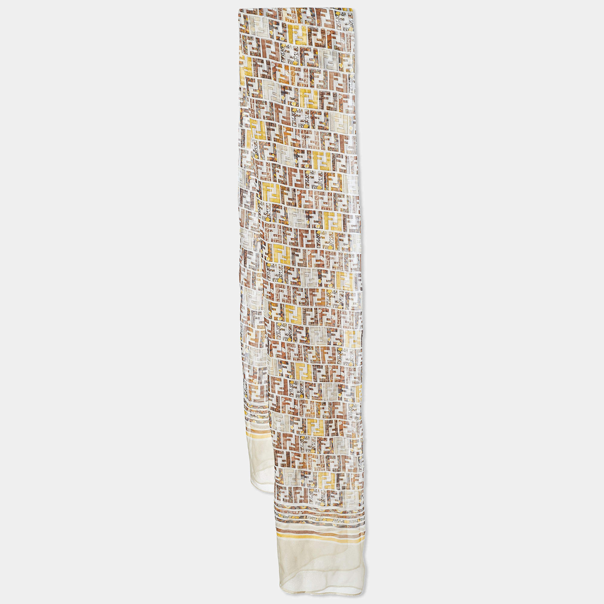 Fendi Cream Logo Monogram Printed Silk Scarf