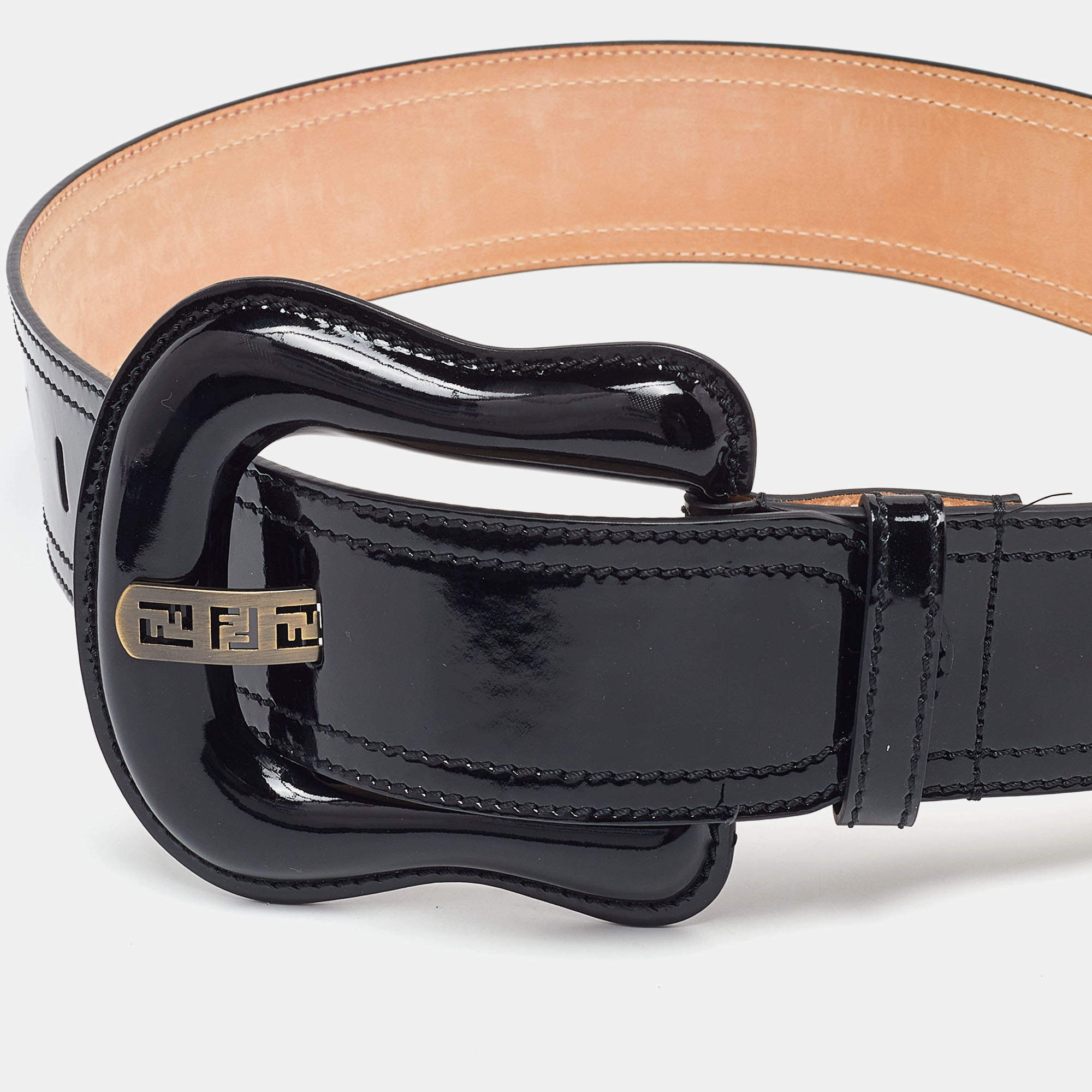 Fendi Black Patent Leather Buckle B Waist Belt 90CM