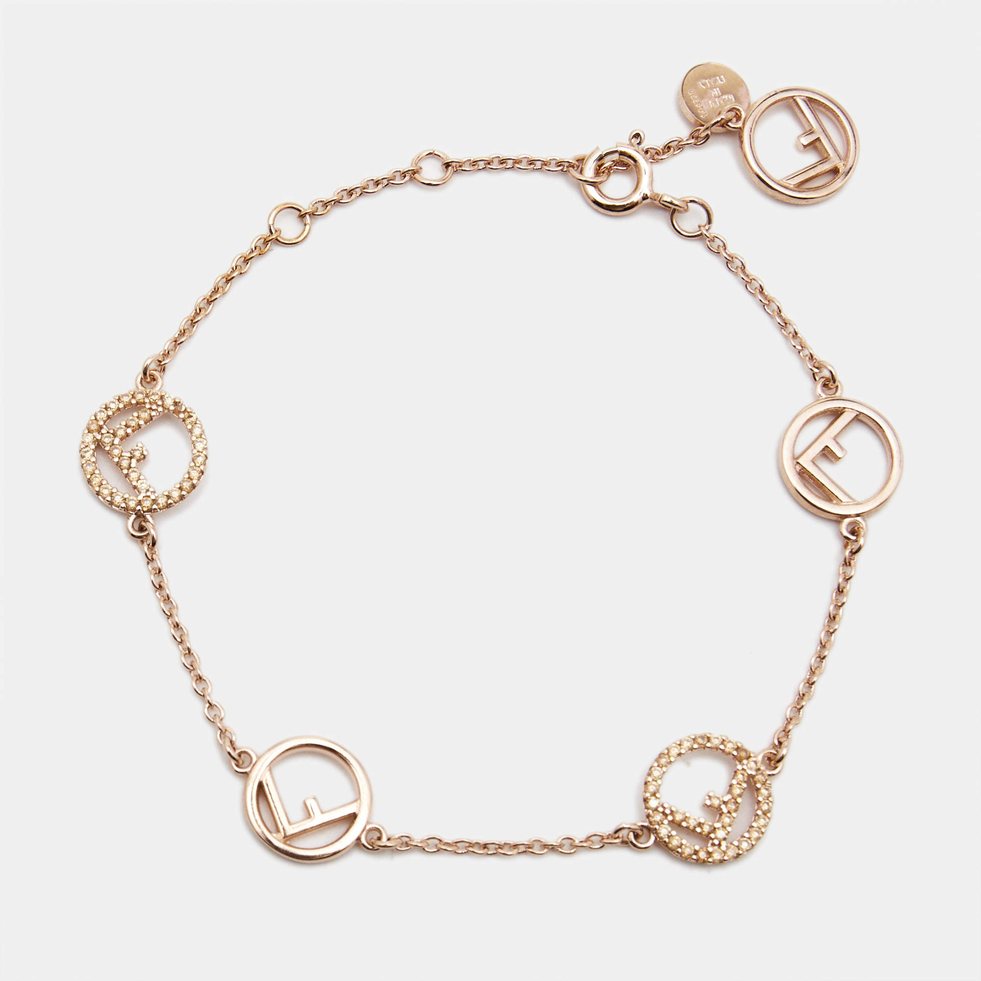 Fendi F is Fendi Gold Tone Crystal Logo Station Bracelet