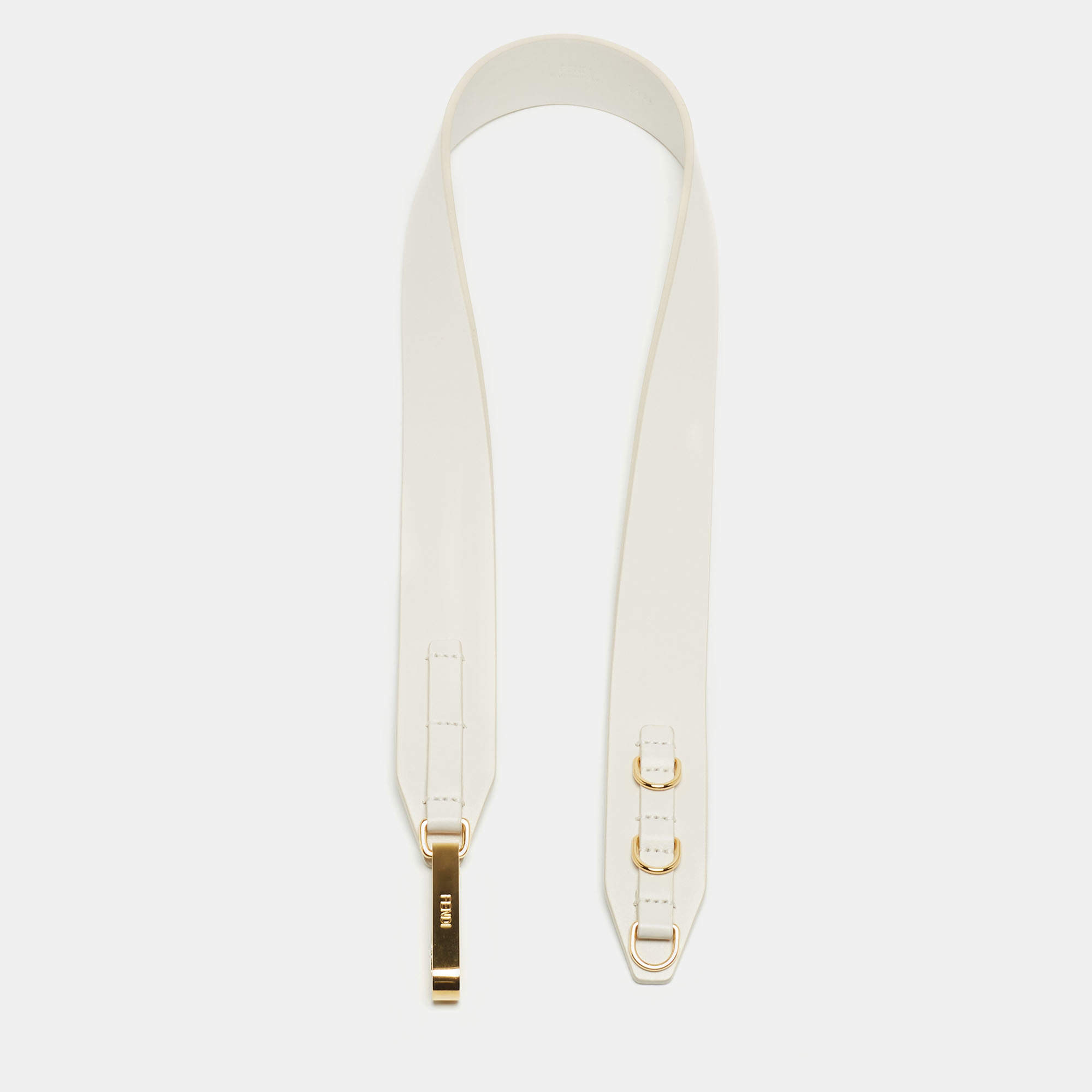 Pre Owned Fendi White Leather Shoulder Strap