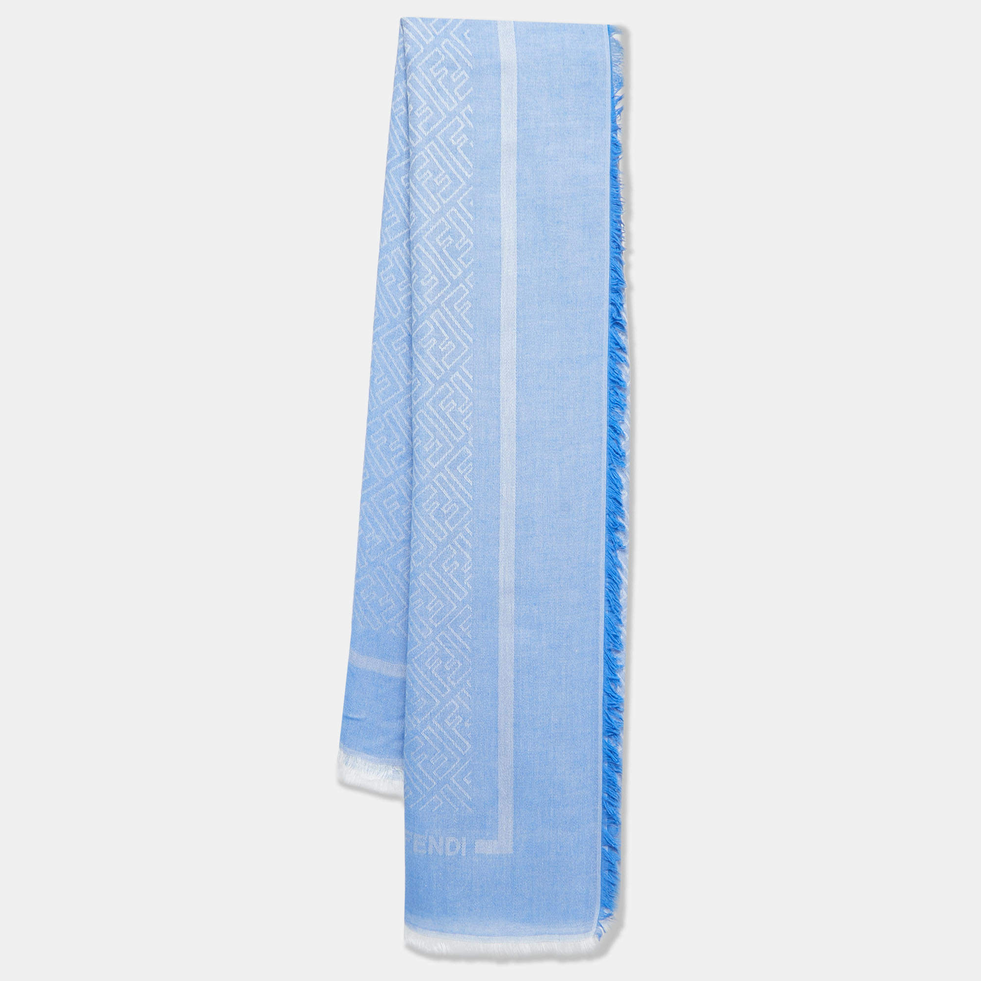 Pre Owned Fendi Blue FF Logo Modal & Cotton Scarf