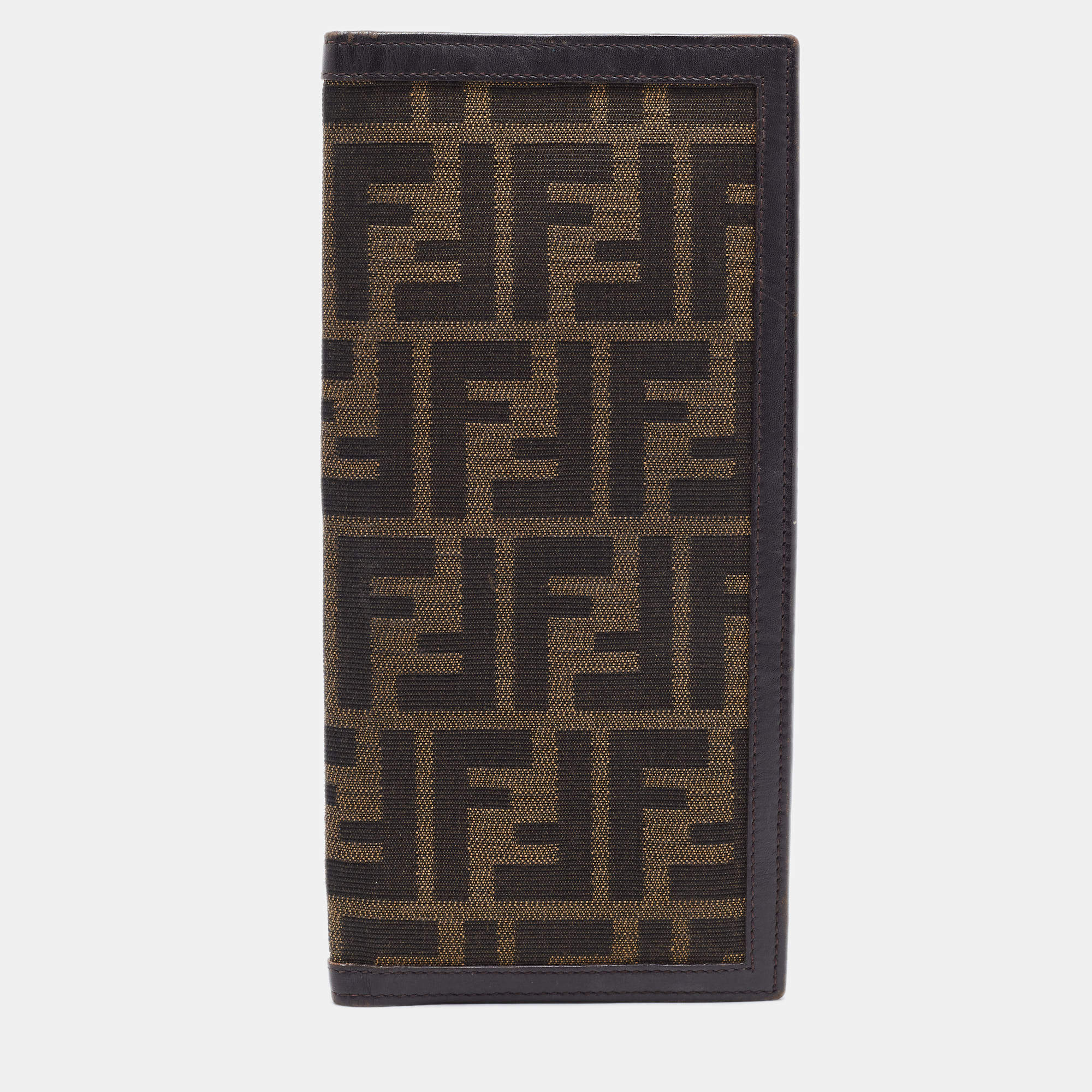 Pre Owned Fendi Tobacco Zucca Canvas and Leather Bifold Passport Organizer