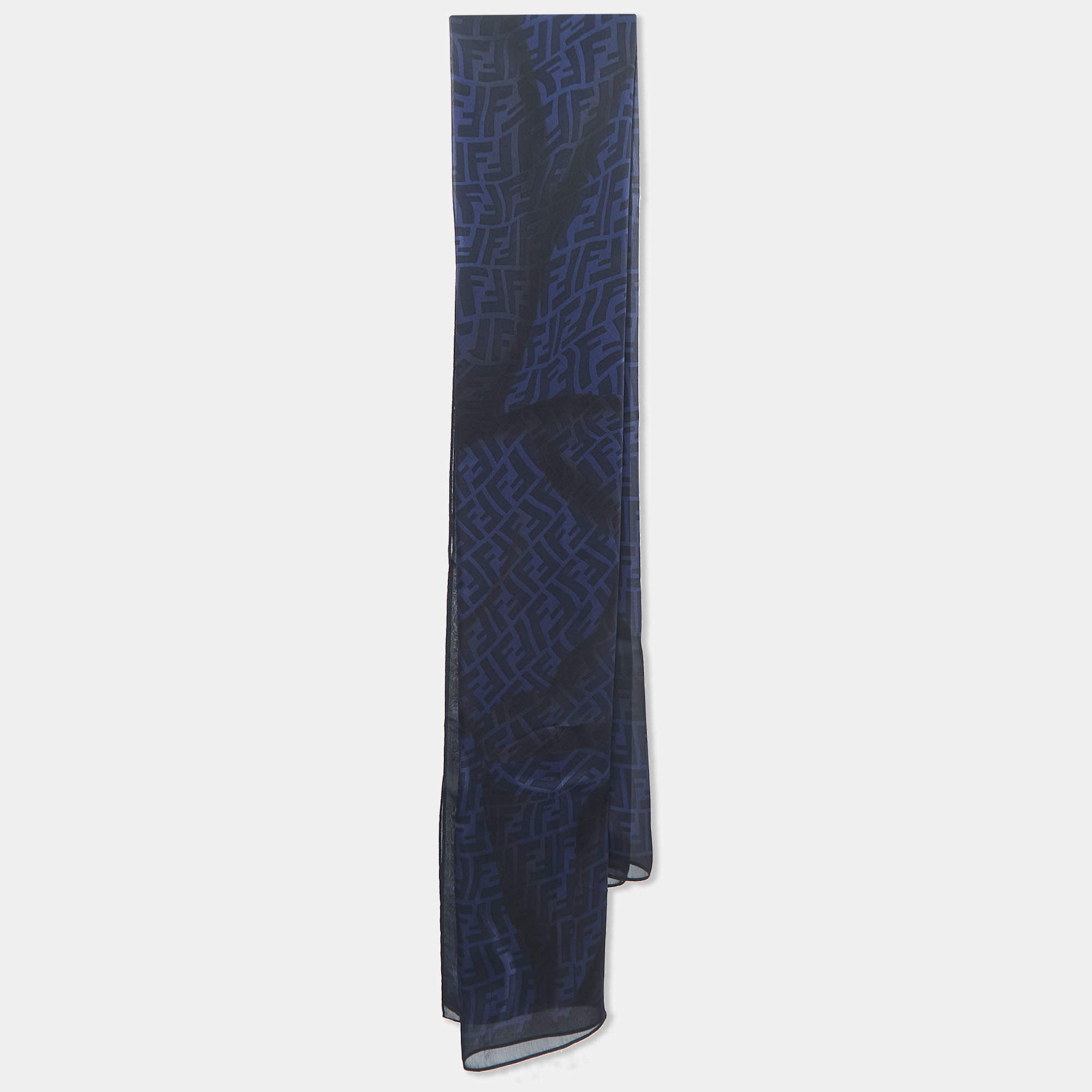 Fendi Navy Blue/Black Zucca Silk Chiffon Scarf