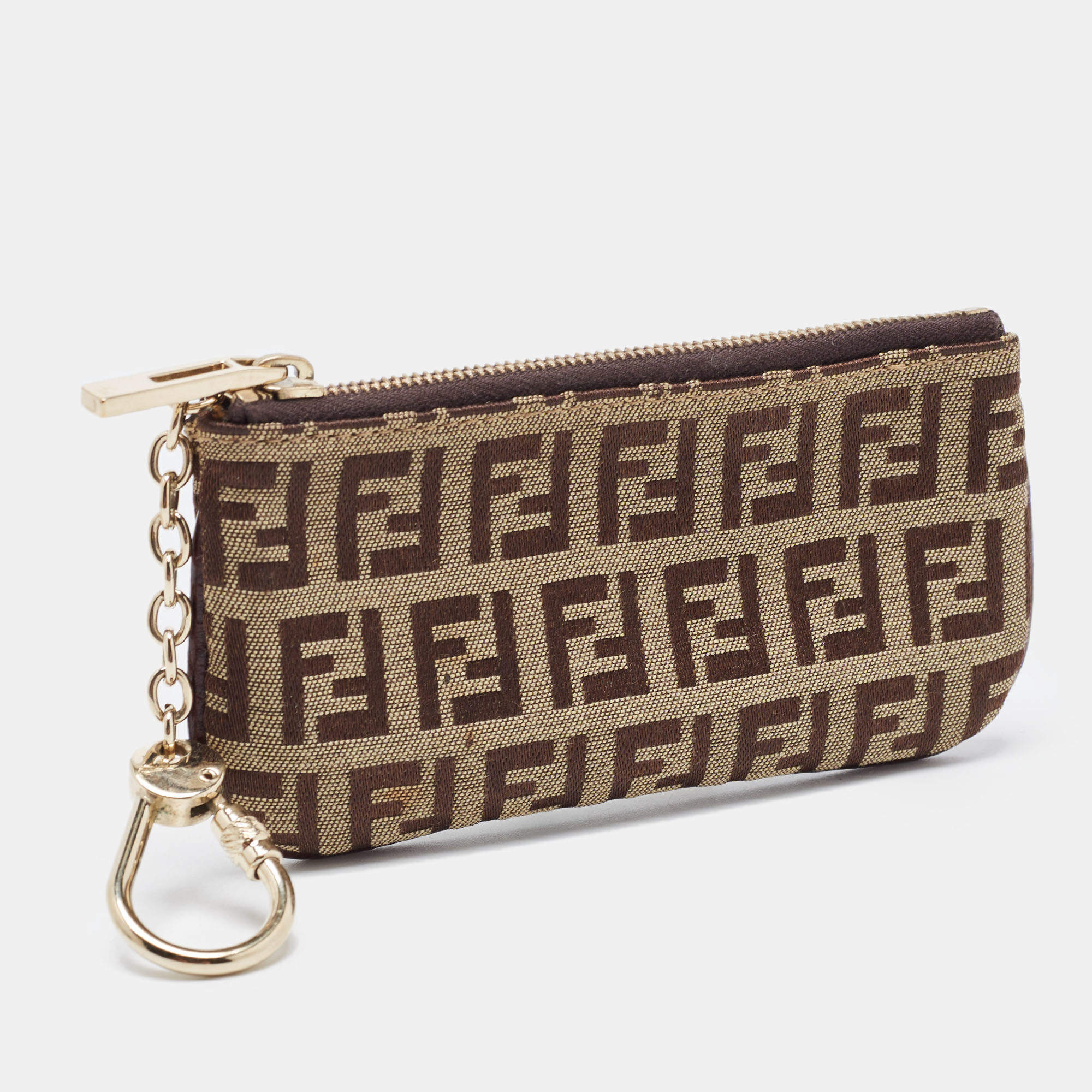 Fendi Beige Zucchino Fabric Key Chain Pouch