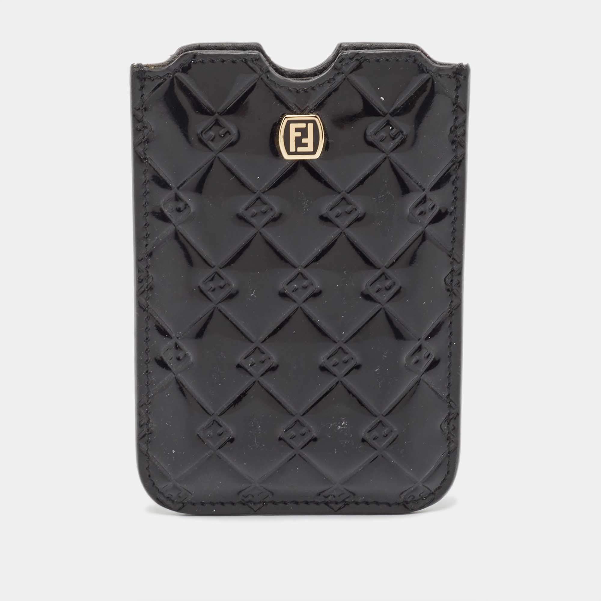 Pre Owned Fendi Black Embossed Patent Leather Fendilicious Phone Cover