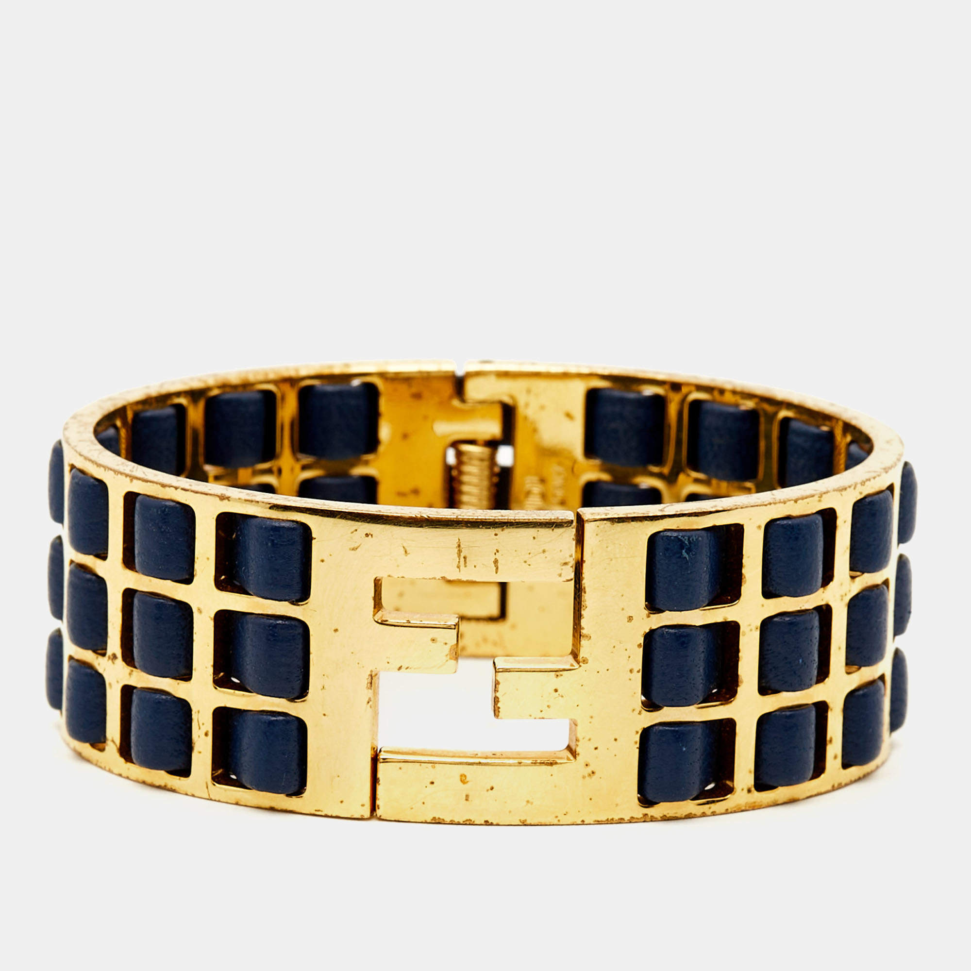 Fendi Fendista Leather Gold Tone Bracelet M