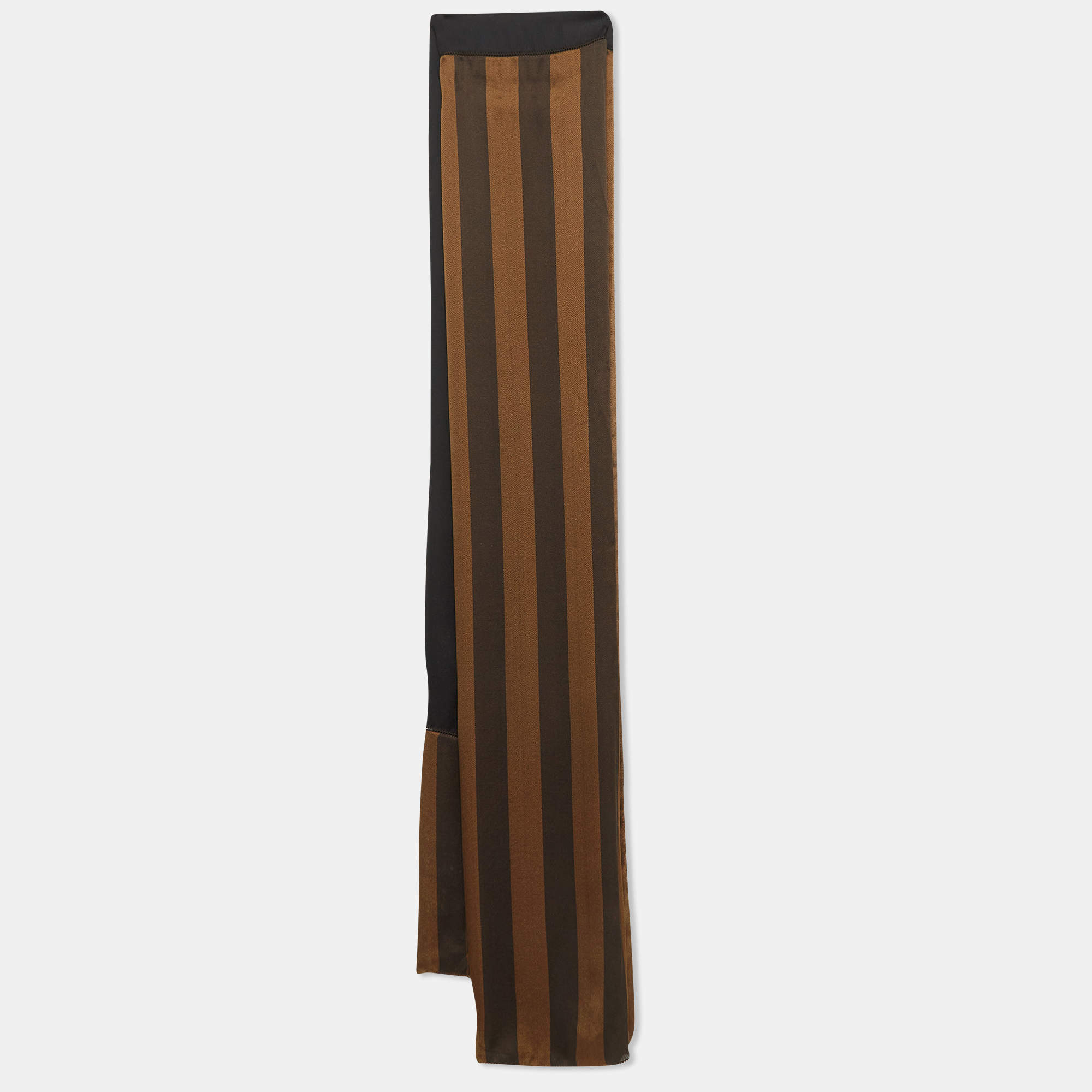 Pre Owned Fendi Black /Brown Pequin Striped Silk Chiffon Scarf