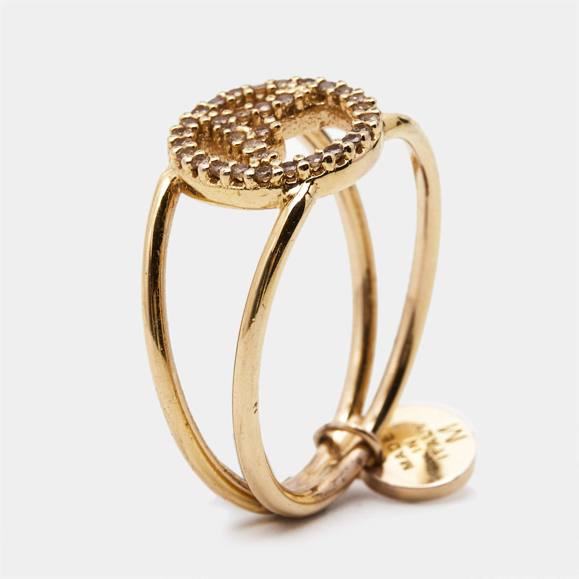 Pre Owned Fendi F is Fendi Crystal Logo Gold Tone Ring Size 54