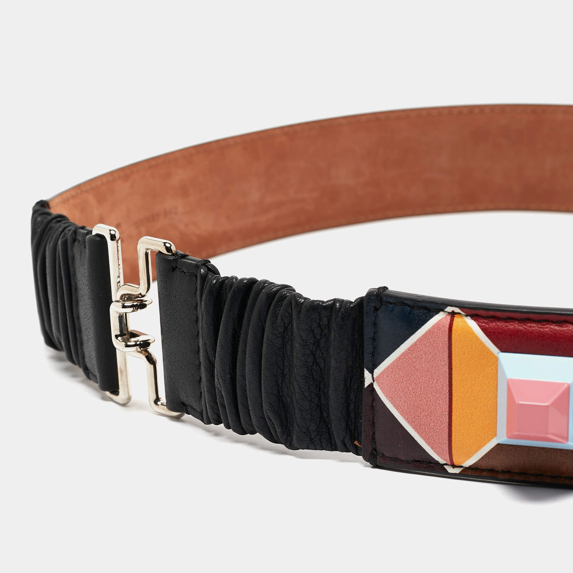 Fendi Multicolor Printed Leather Studded Belt 85 CM Fendi | TLC