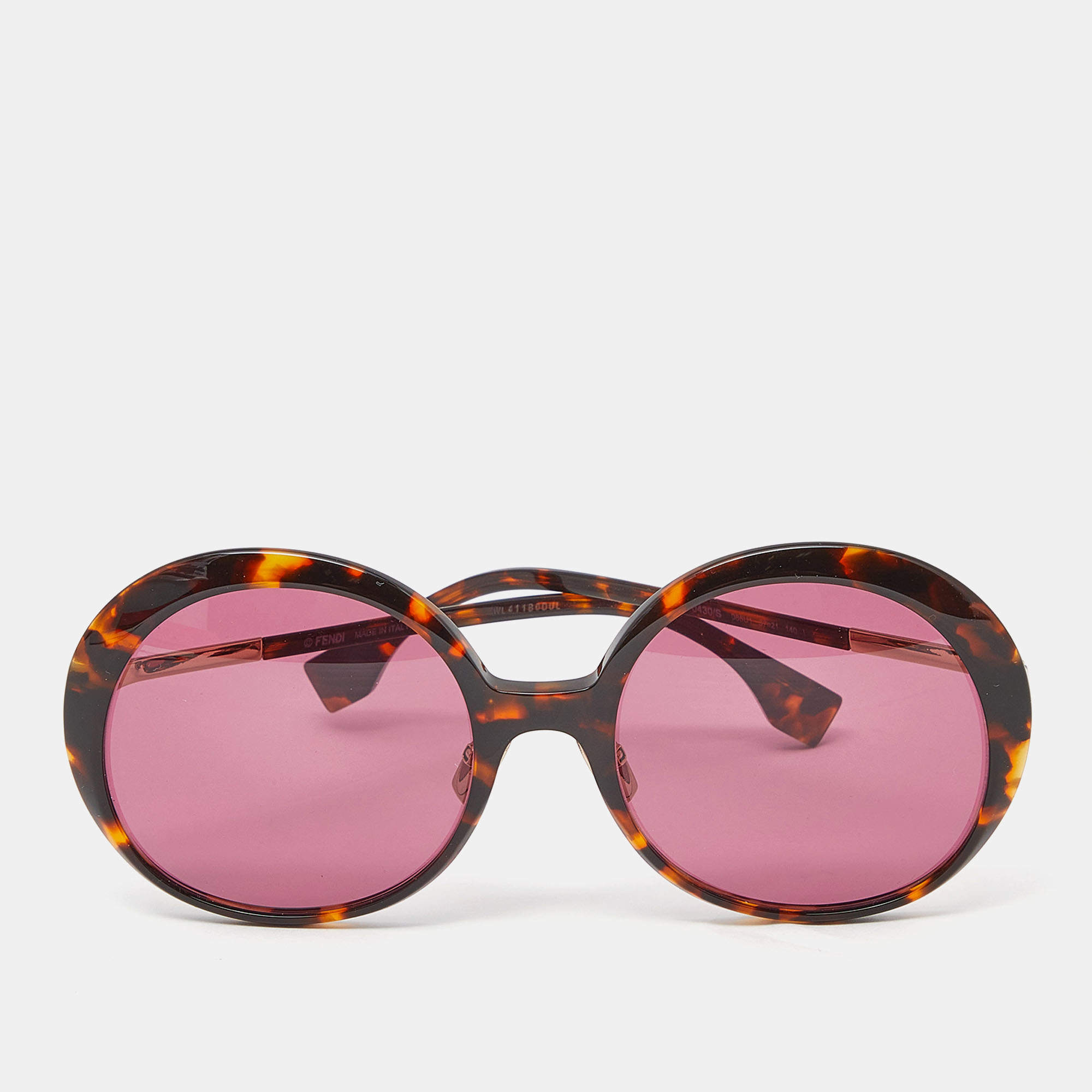 Pre Owned Fendi Brown Havana/Pink FF 0430/S Oval Sunglasses