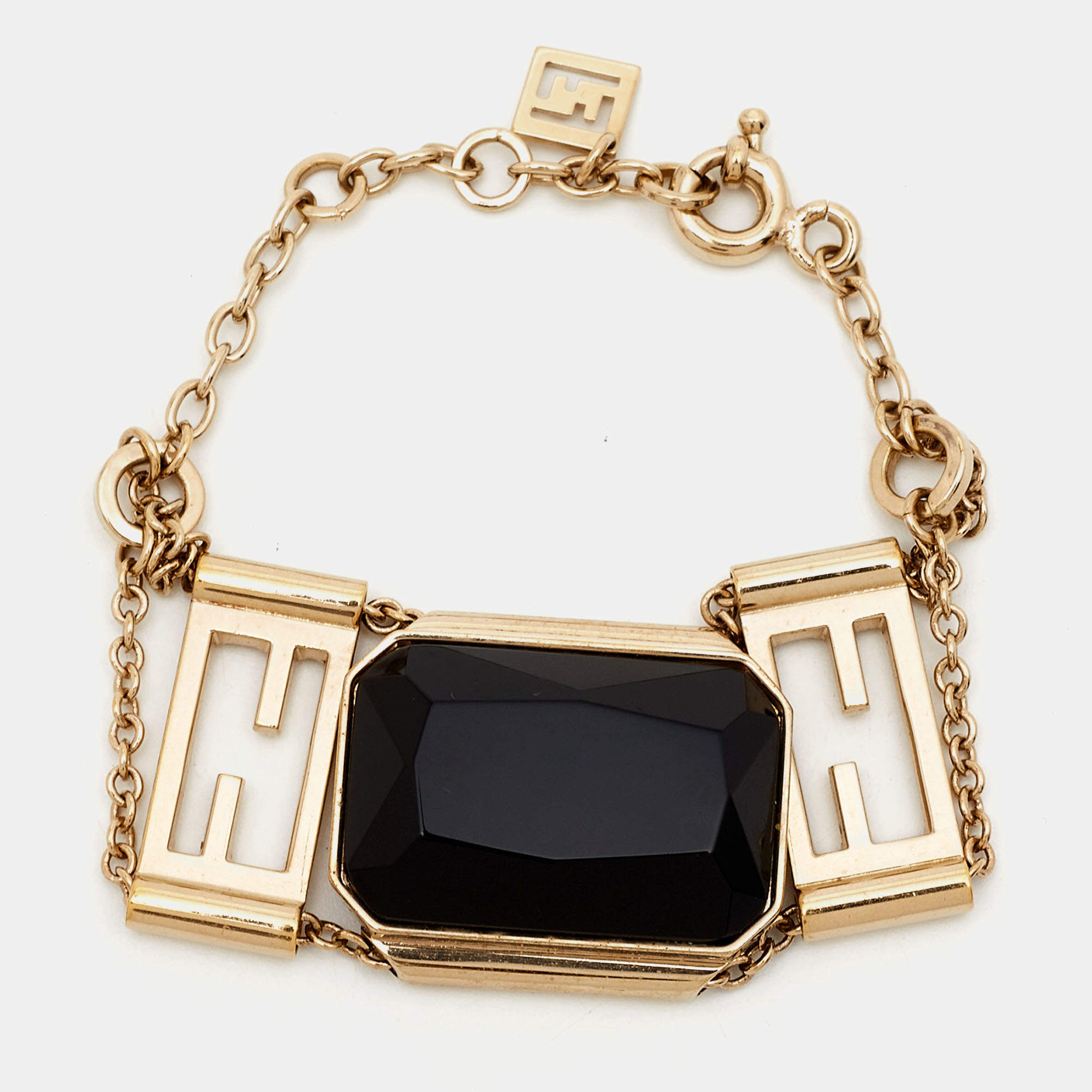 مملوكة مسبقًا Fendi FF Crystal Gold Tone Bracelet