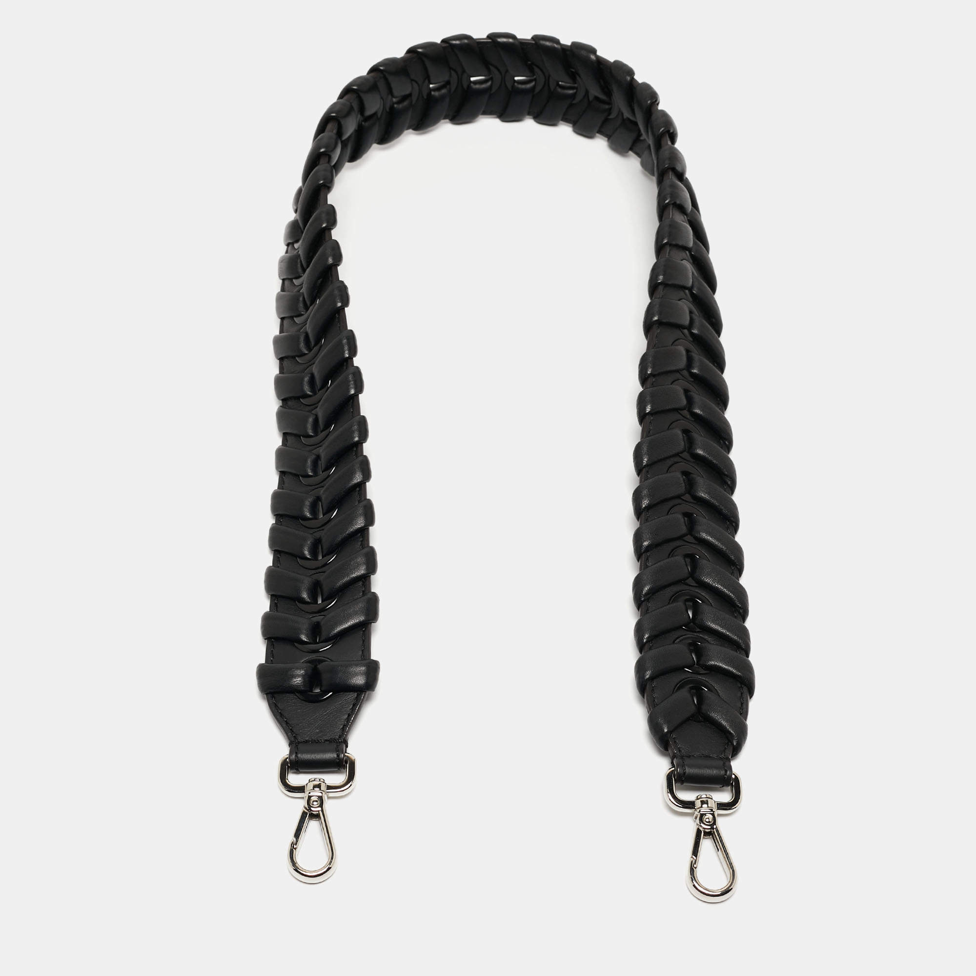 Pre Owned Fendi Black Woven Leather Shoulder Bag Strap