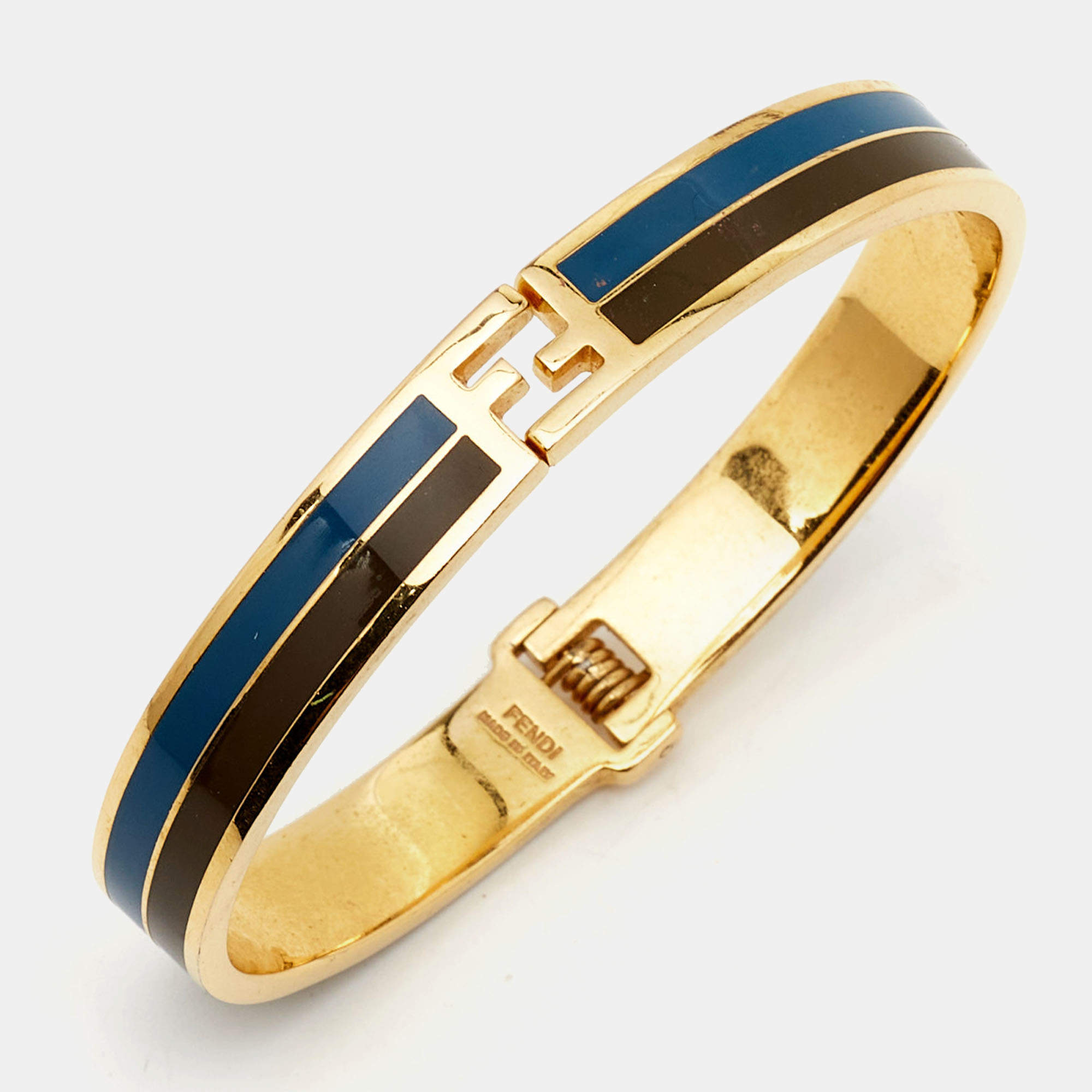 Pre Owned Fendi Fendista Enamel Gold Tone Bracelet M