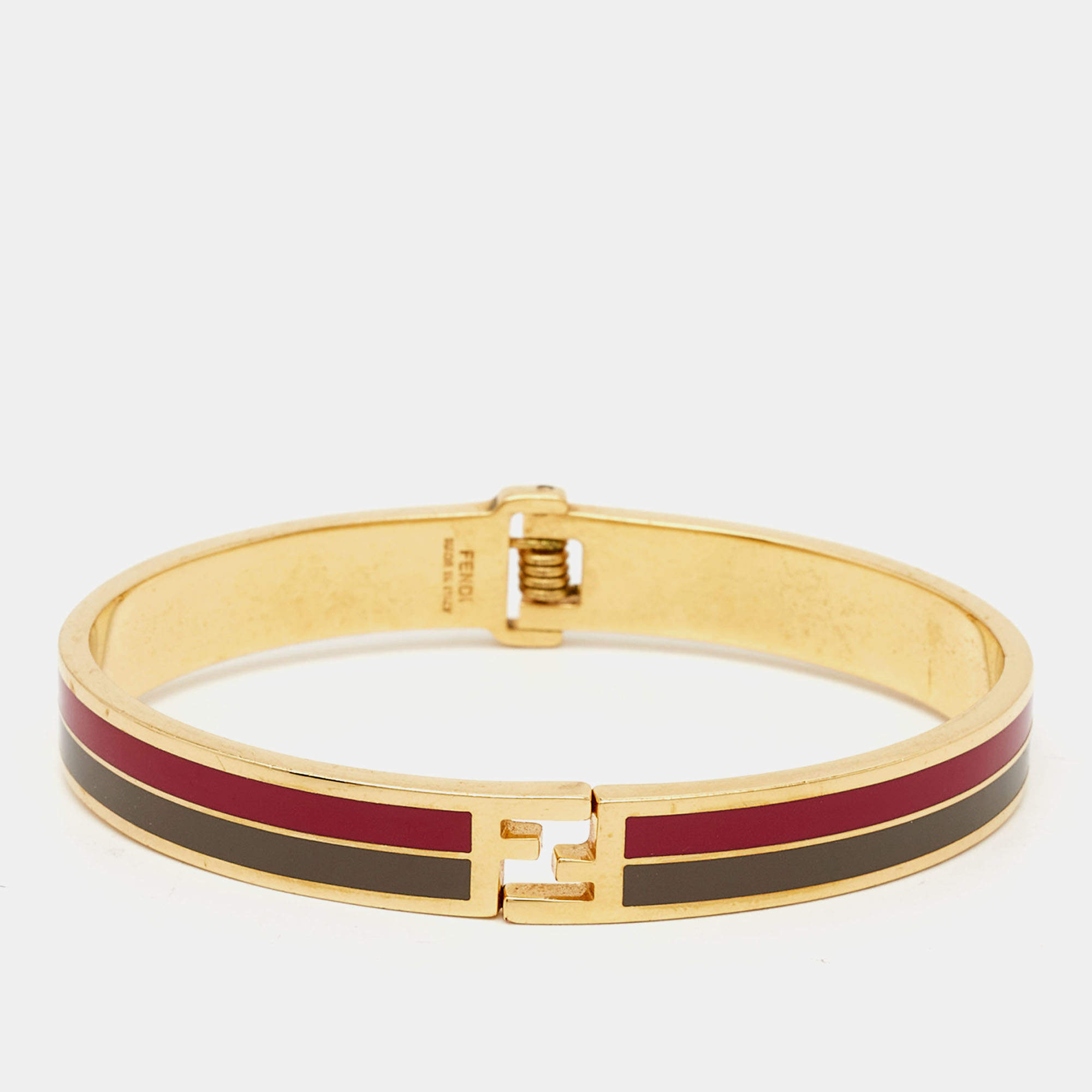 Pre Owned Fendi Fendista Enamel Gold Tone Bracelet L