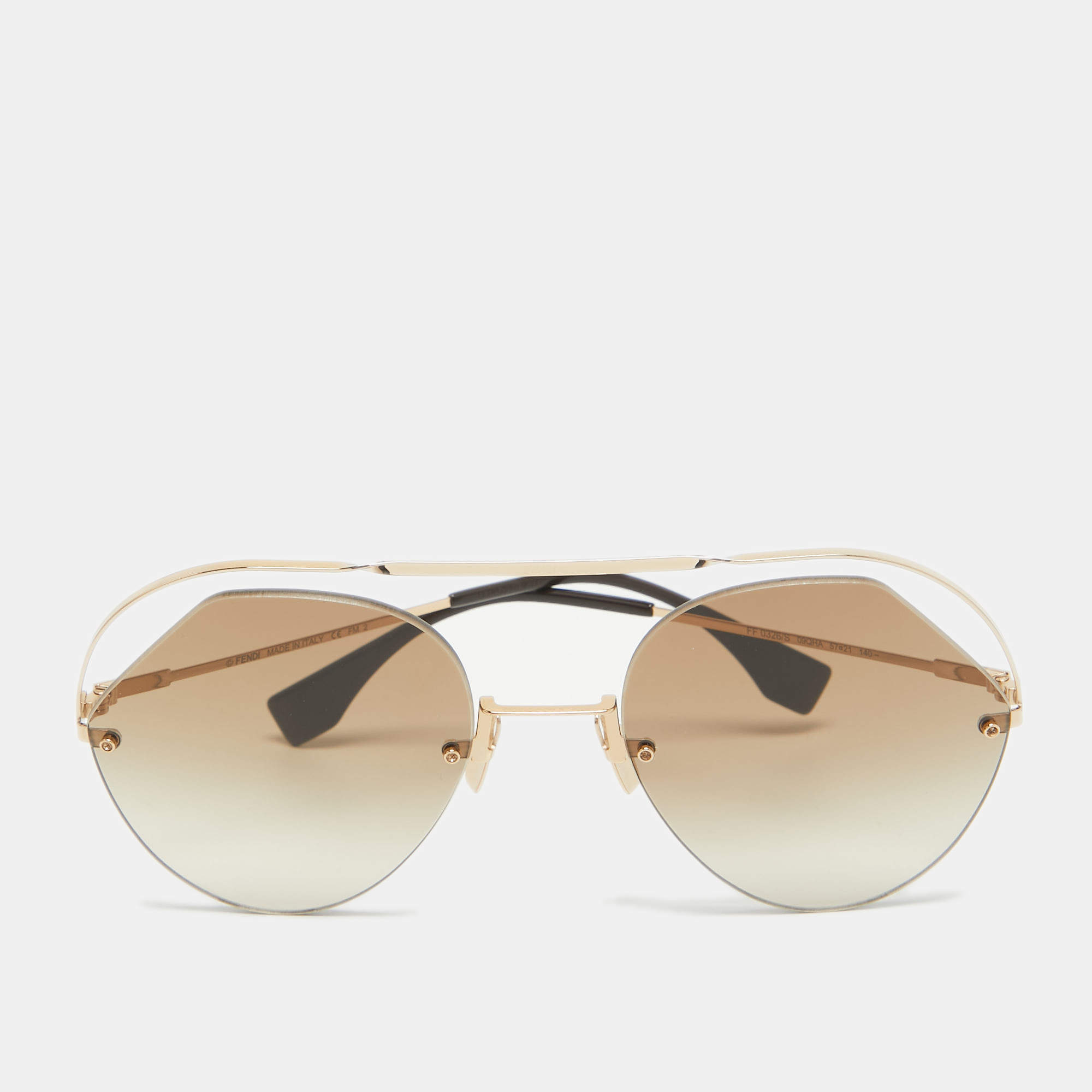 Pre Owned Fendi Gold/Brown Gradient FF 0326/S Rimless Sunglasses