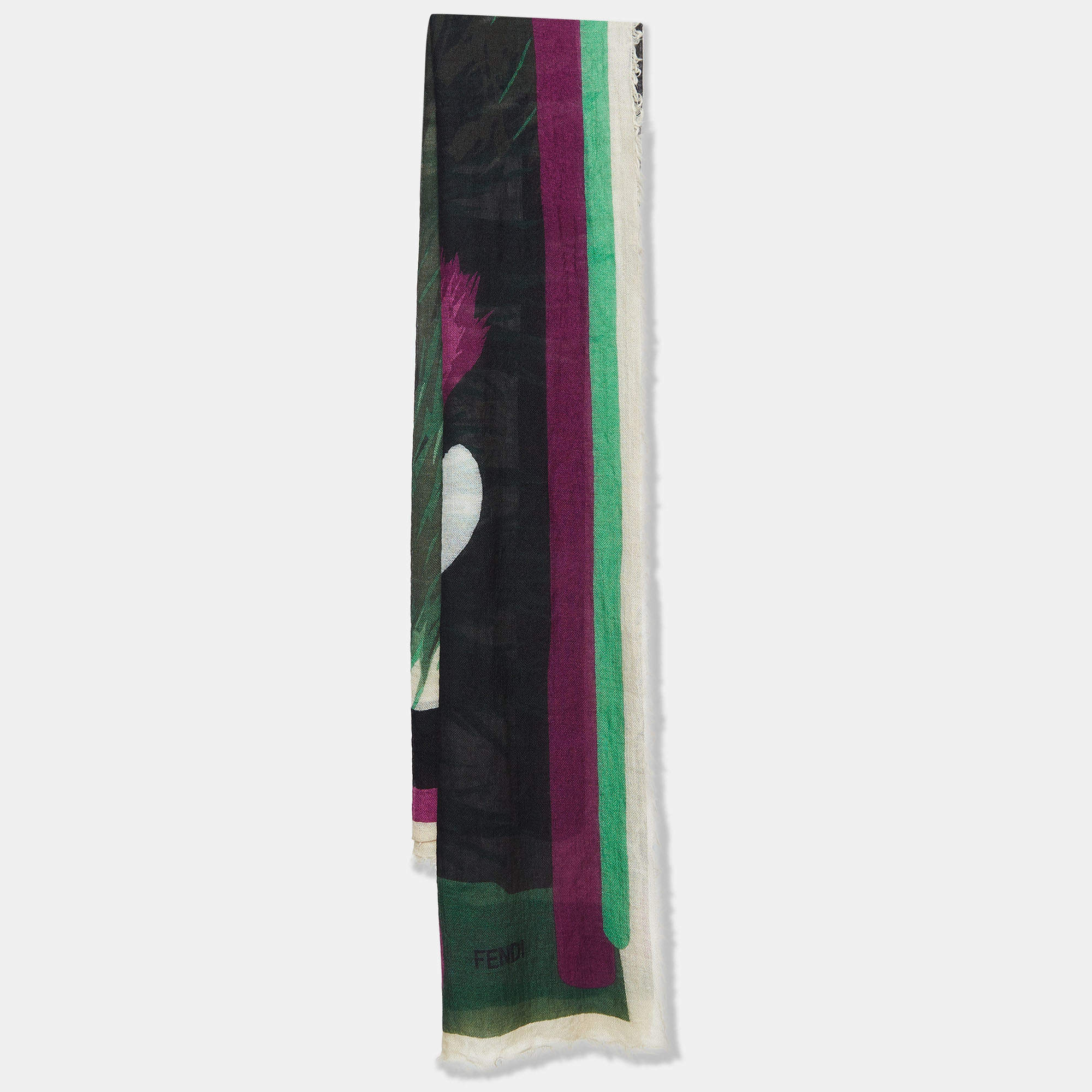 Pre Owned Fendi Multicolor Monster Eye Print Wool & Silk Scarf