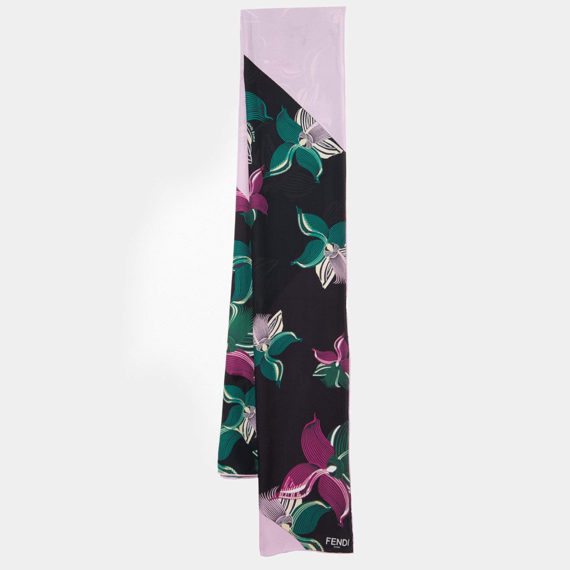 Pre Owned Fendi Lavender/Black Floral Print Silk Stole
