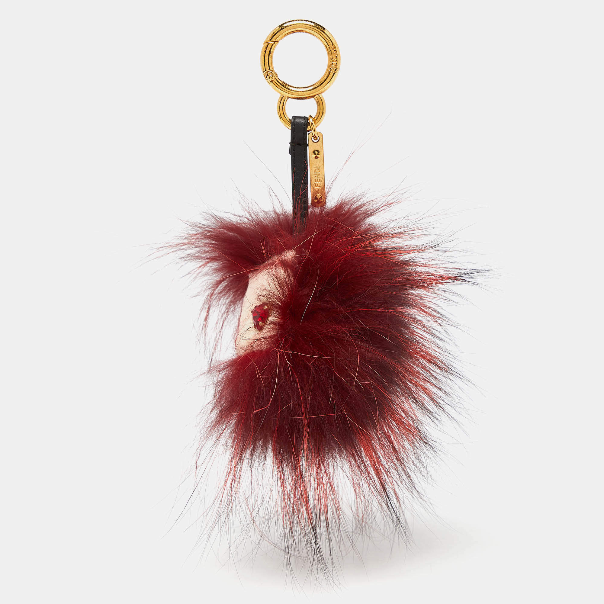 Pre Owned Fendi Mulitcolor Fox Fur and Leather Eye Studded Cube Monster Bag Charm