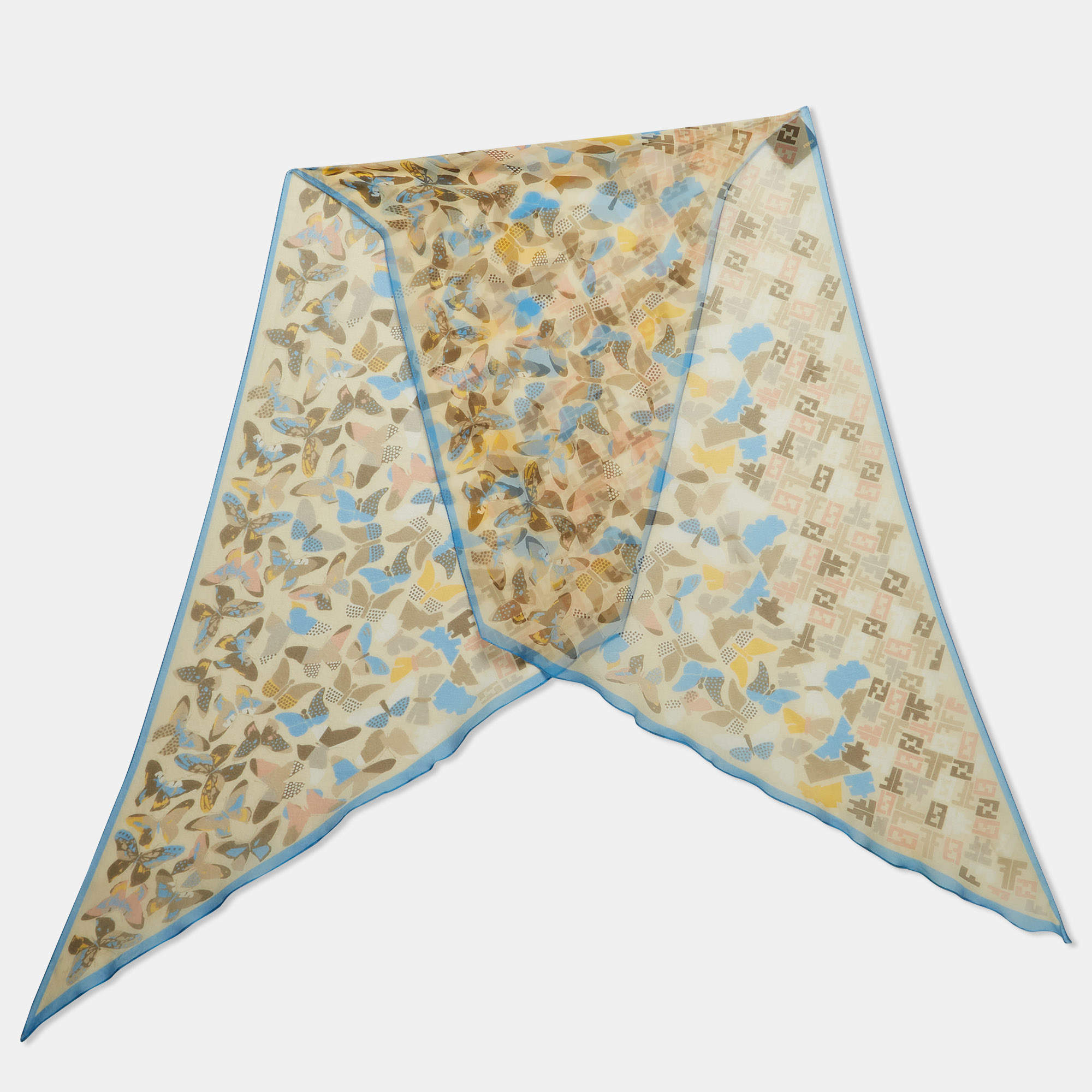 Fendi Multicolor Zucca and Butterfly Print Silk Scarf