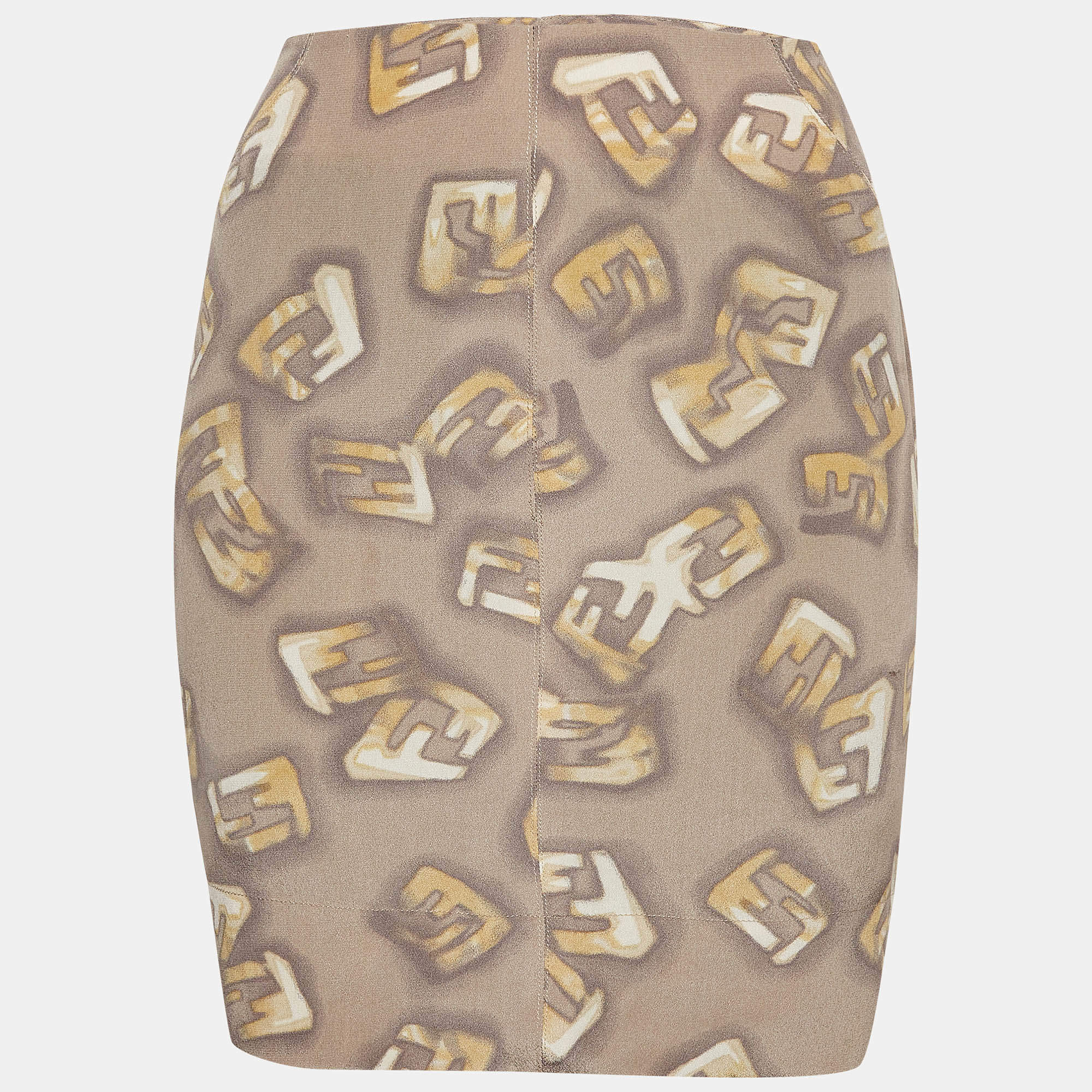 Fendi Grey Logo Monogram Printed Silk Mini Skirt M