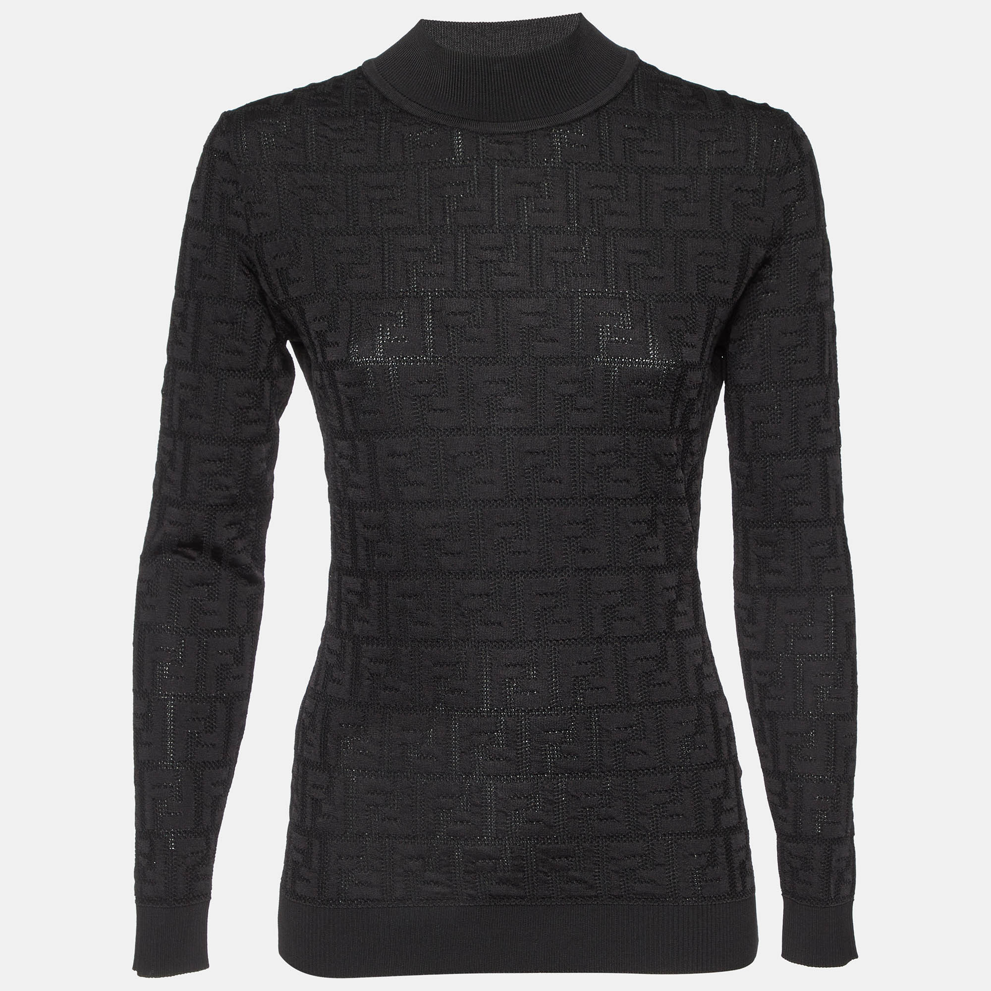 Pre Owned Fendi Black Monogram Jacquard Knit Pullover Jumper M