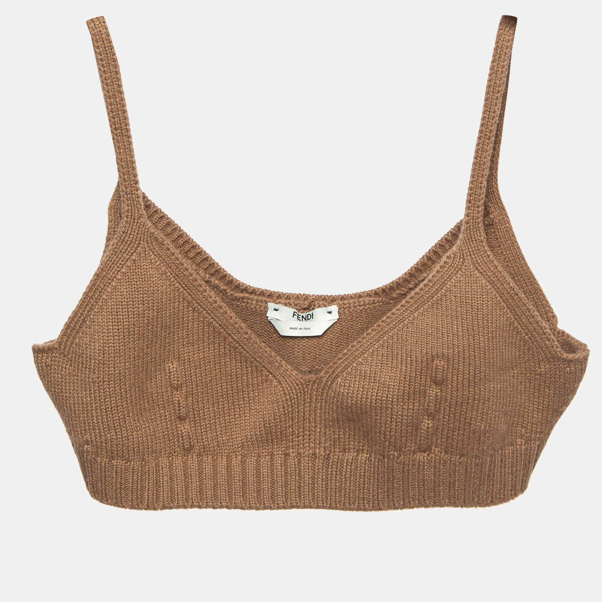 مملوكة مسبقًا Fendi Brown Cashmere Knit Bralette Top M 