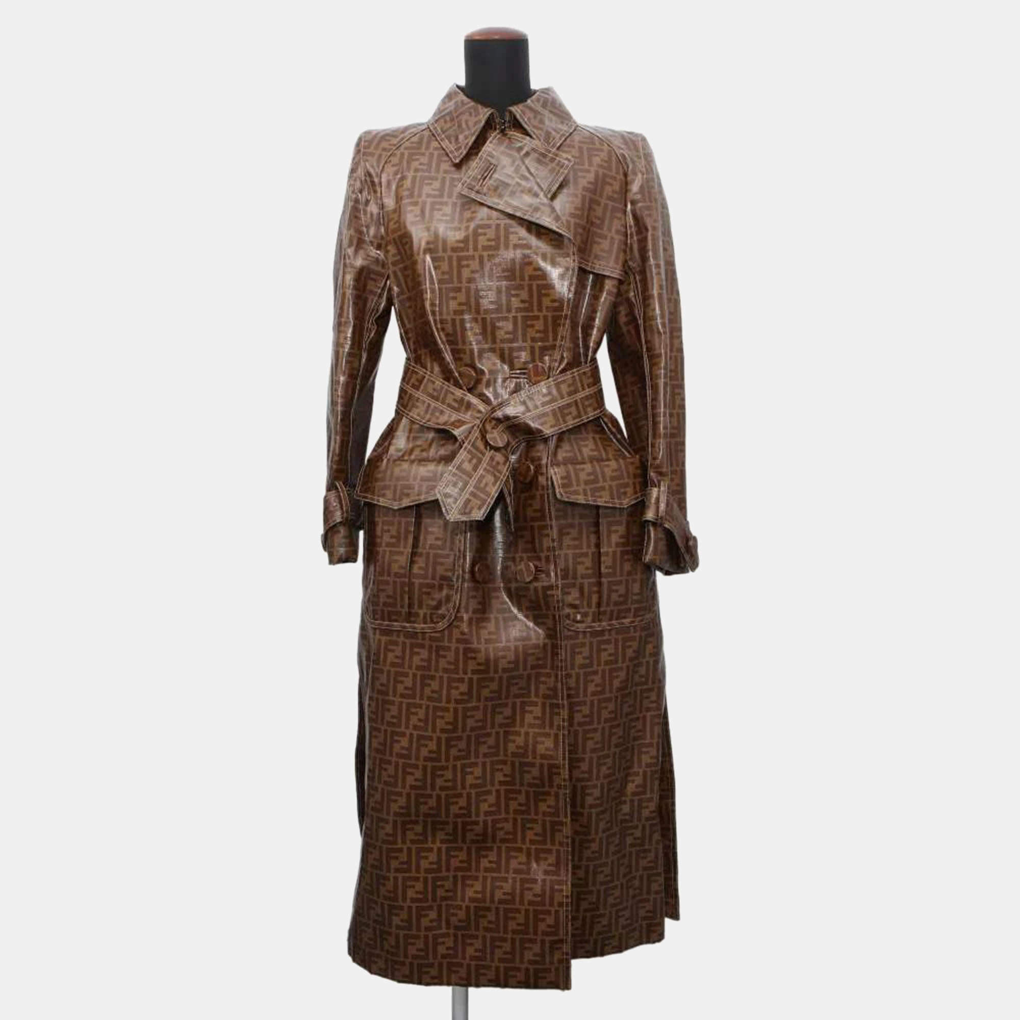 Fendi Brown Zucca Trench Coat Size 42 Fendi TLC