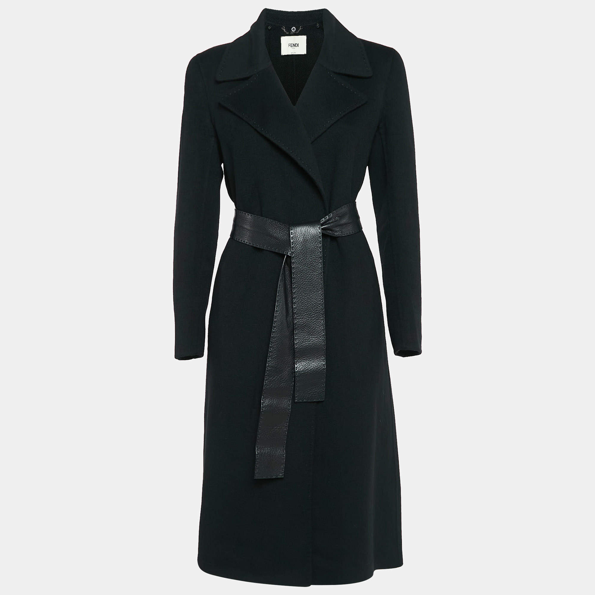 Fendi Black Cashmere Belted Long Coat S