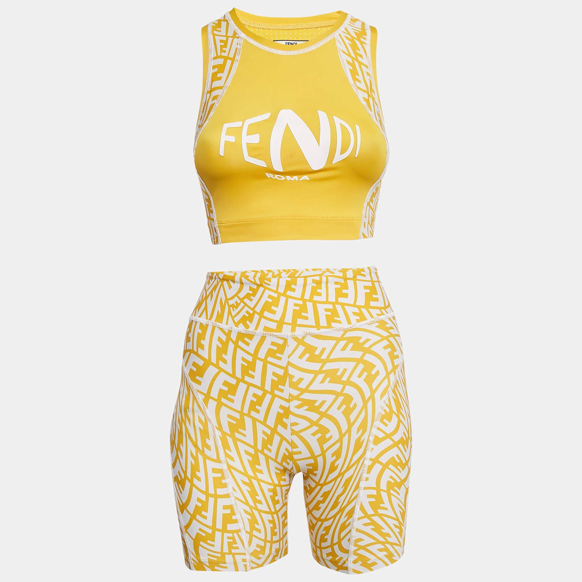 Fendi Yellow FF Vertigo Print Jersey Active Wear Set S