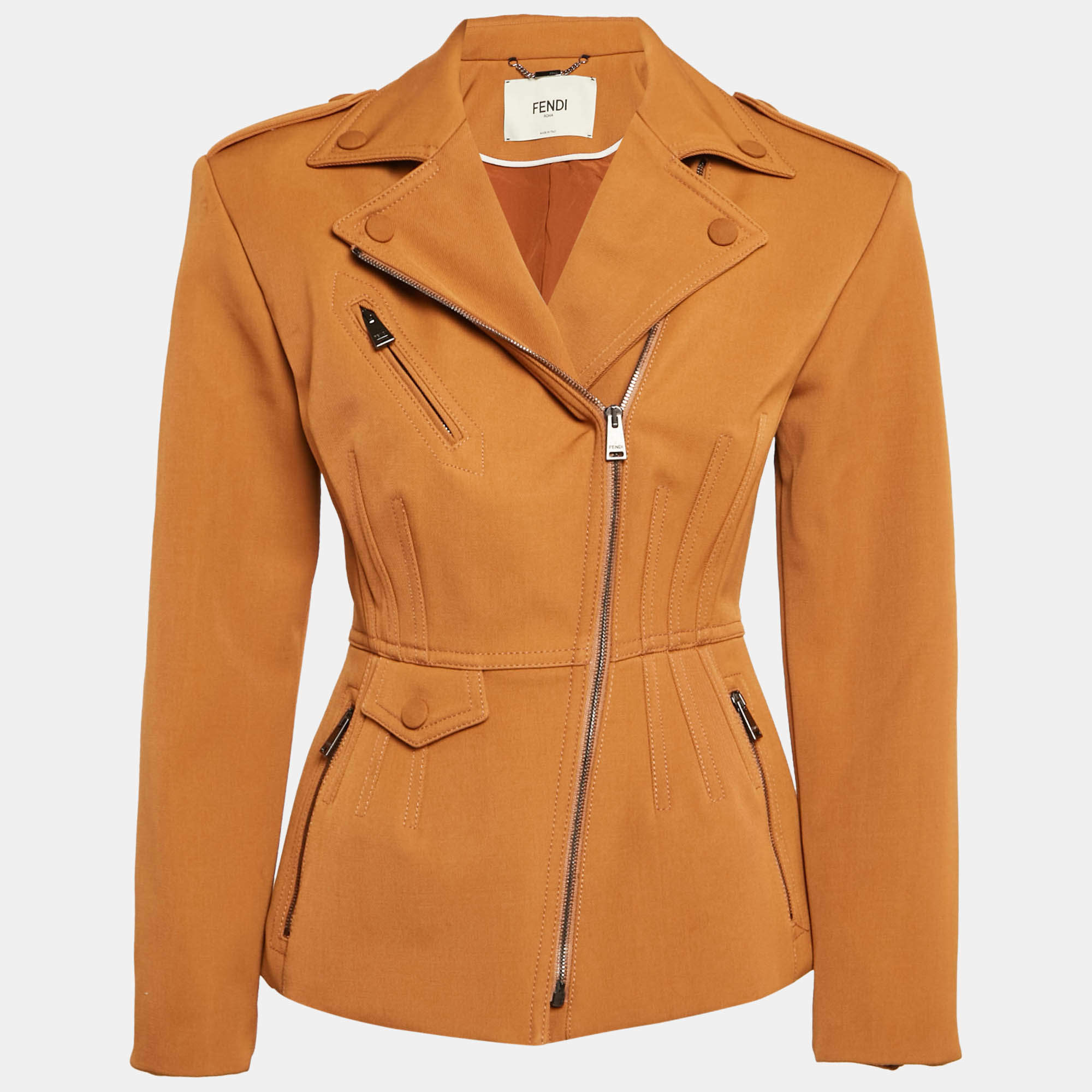 Pre Owned Fendi Brown Fleece Wool Zip-Up Jacket S