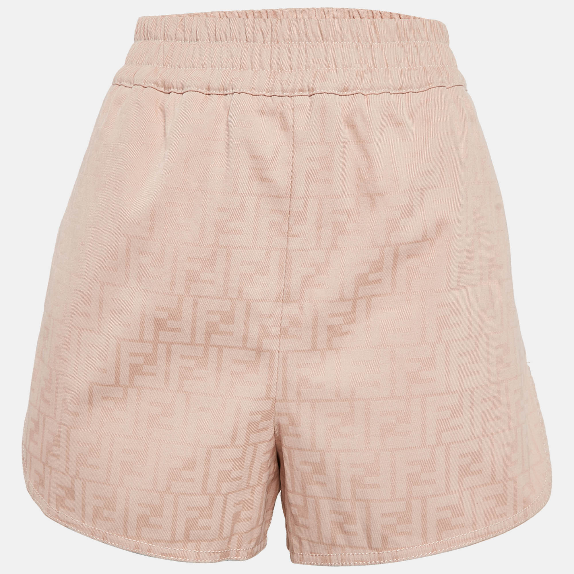 Pre Owned Fendi Pink Logo Jacquard Cotton Shorts M