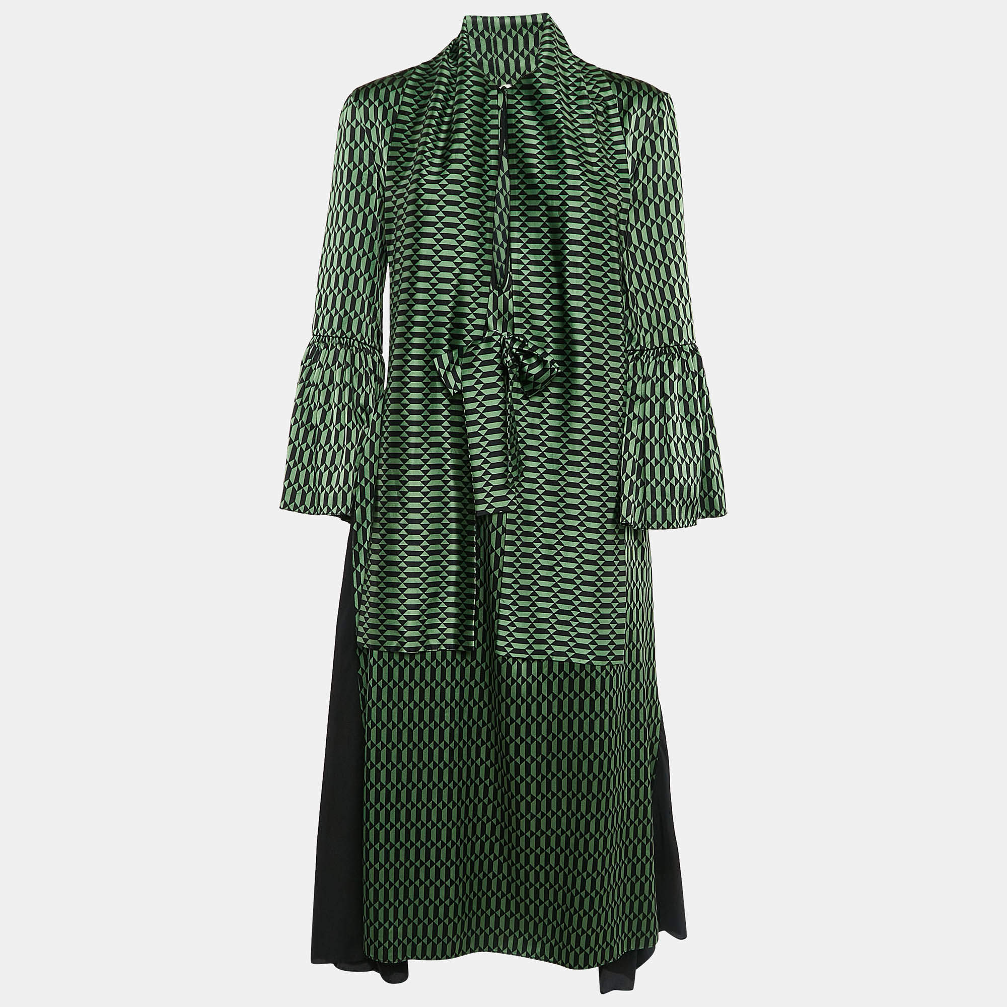 مملوكة مسبقًا Fendi Emerald Green Printed Silk Midi Dress S