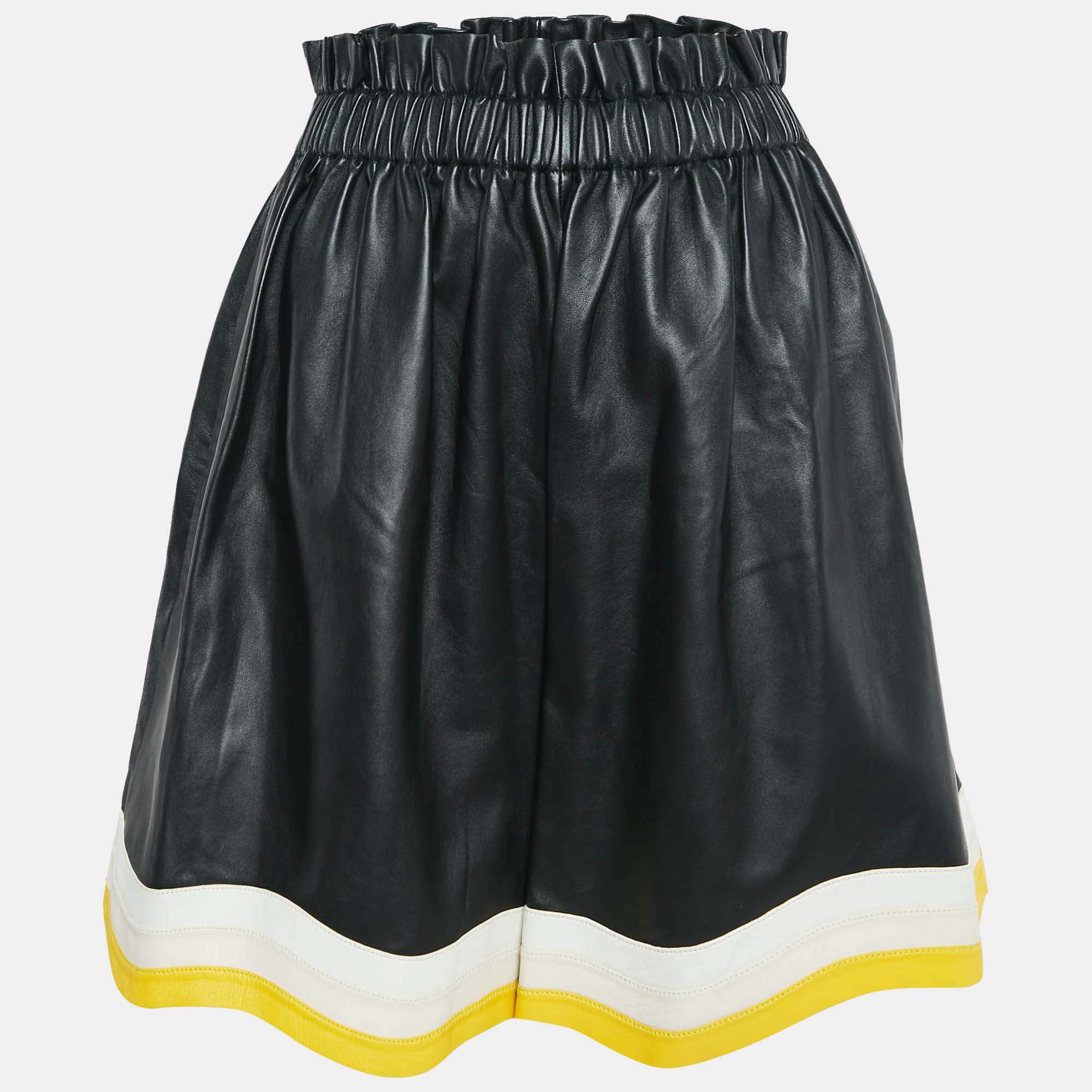 Fendi Black Leather Leather Curved Hem High Waist Shorts