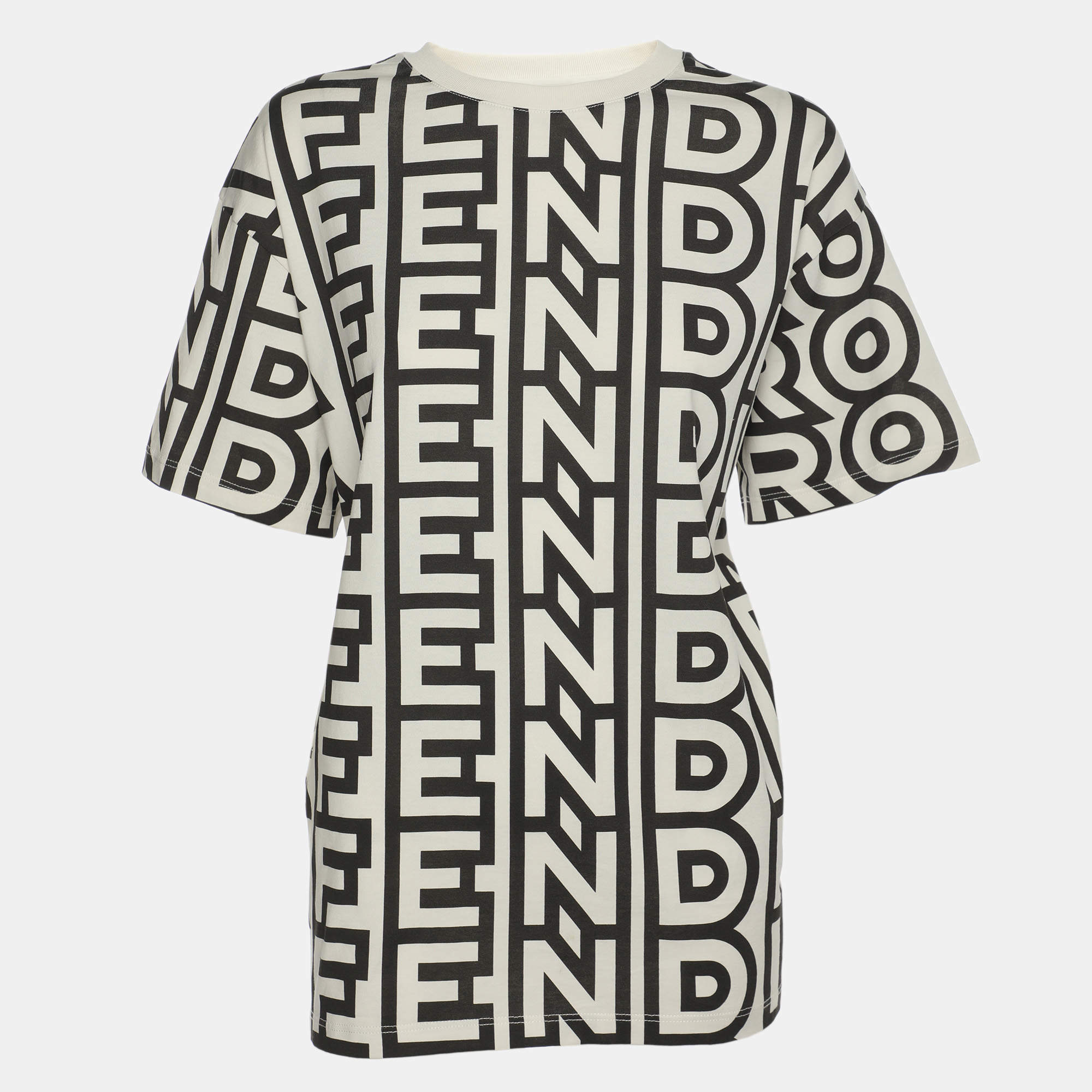 Fendi White/Black Logo Printed Crew Neck T-Shirt S