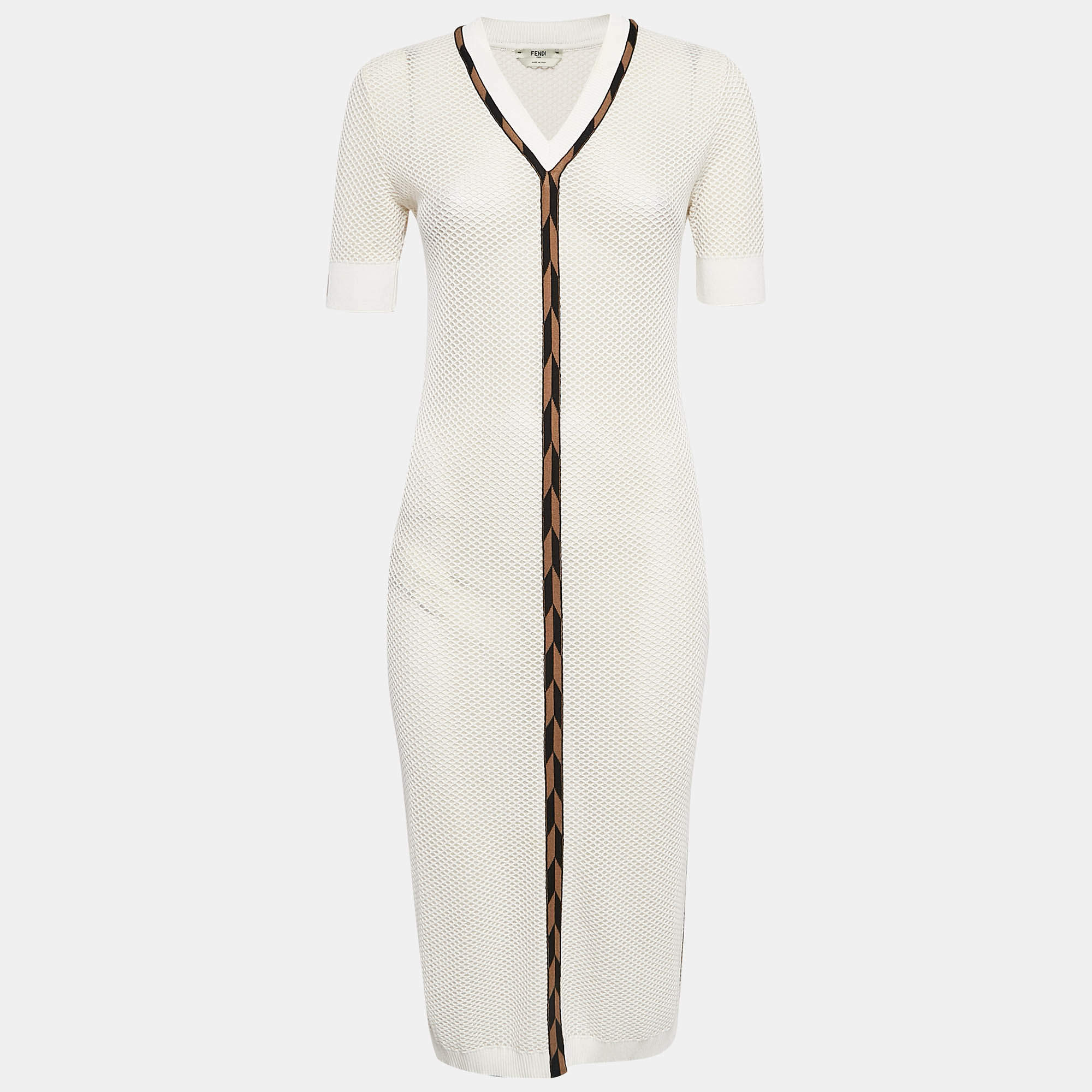 مملوكة مسبقًا Fendi Off-White Mesh Sheer Midi Dress M