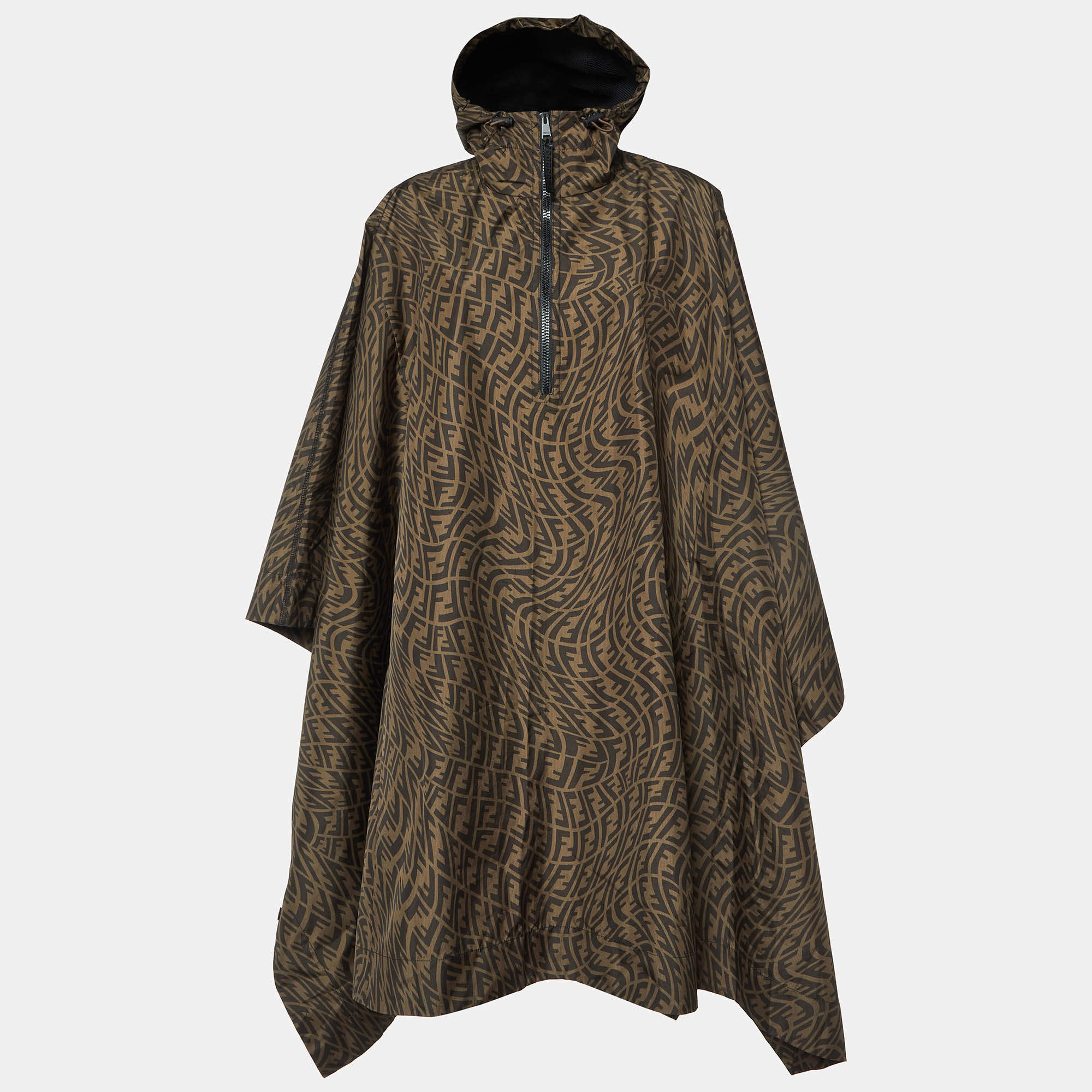 Fendi Brown Zucca Print Synthetic Hooded Jacket One Size