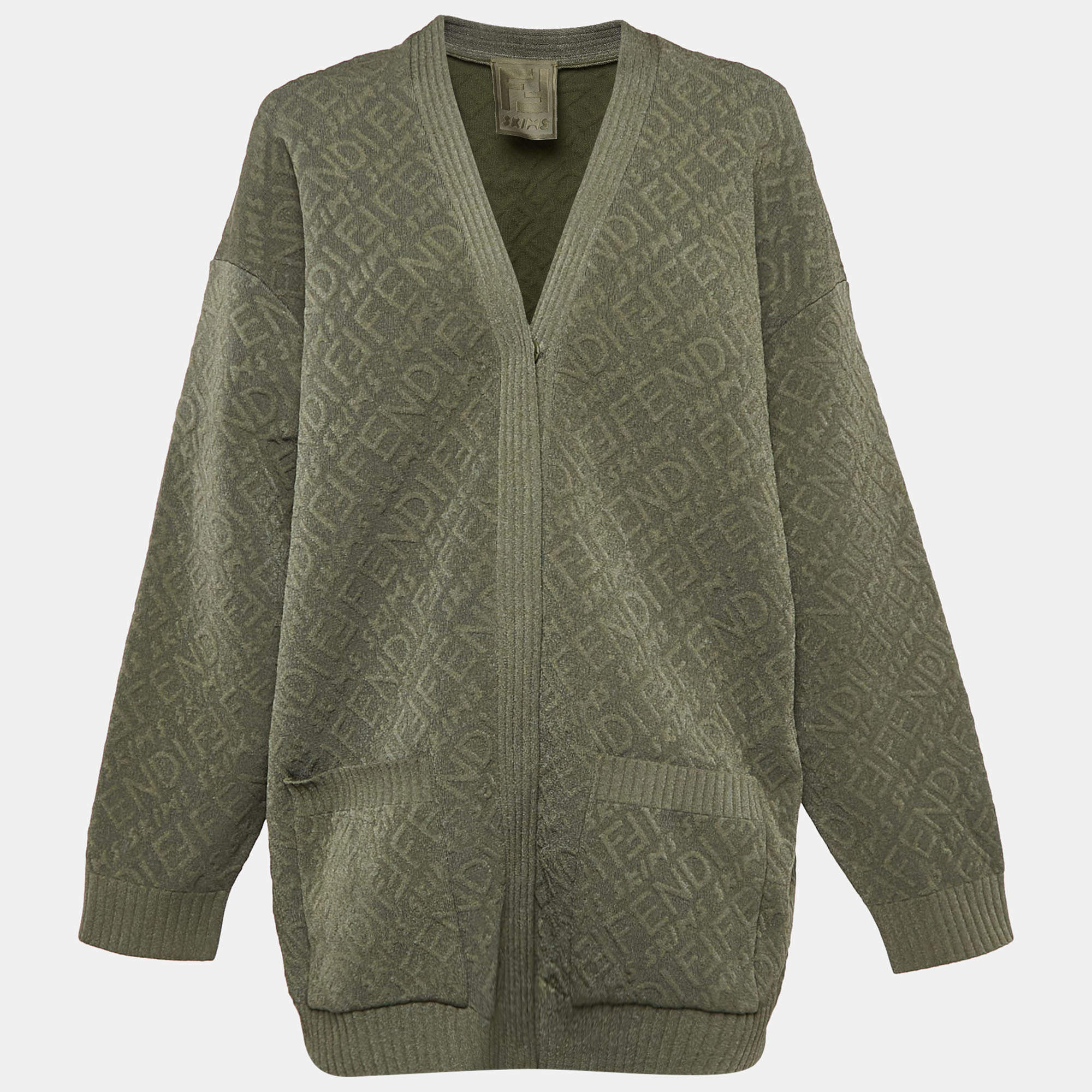 Fendi X Skims Monogram Jacquard Stretch Knit Buttoned Cardigan M