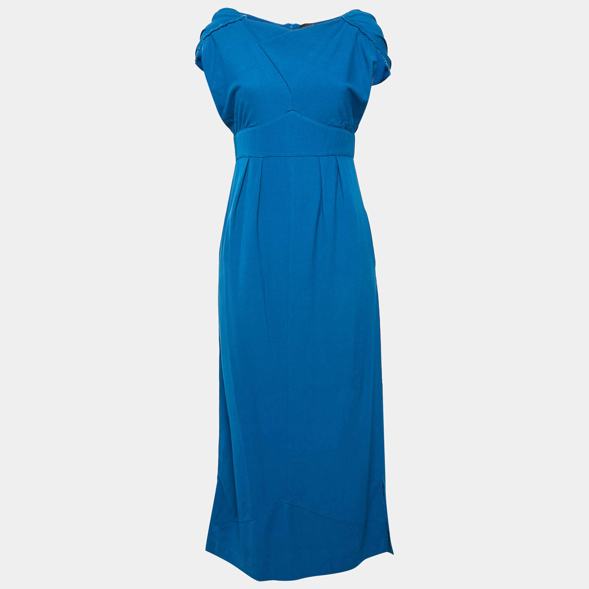 Fendi Blue Crepe Raw Edge Detail Maxi Dress M