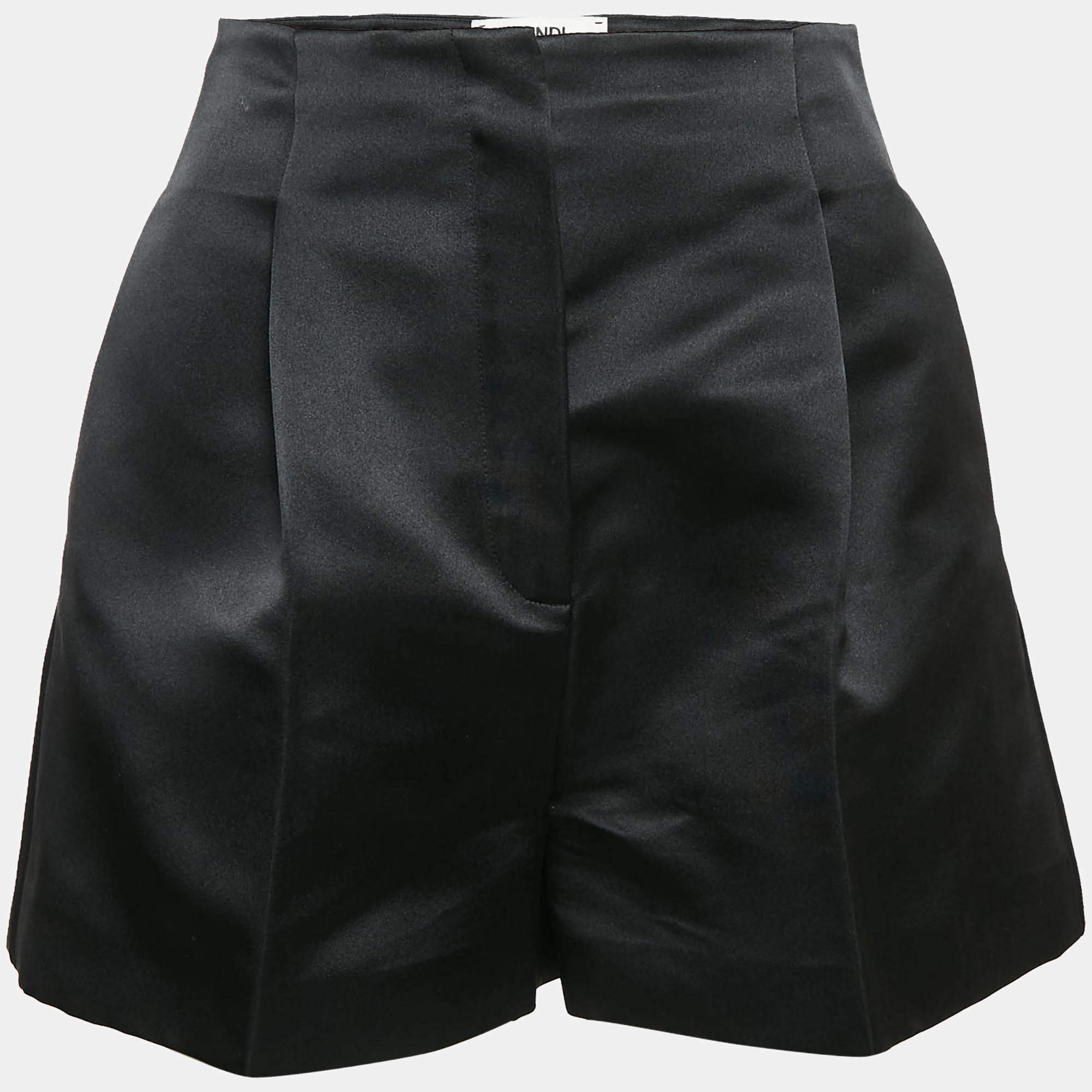 Fendi Black Satin Silk Pleated Shorts S