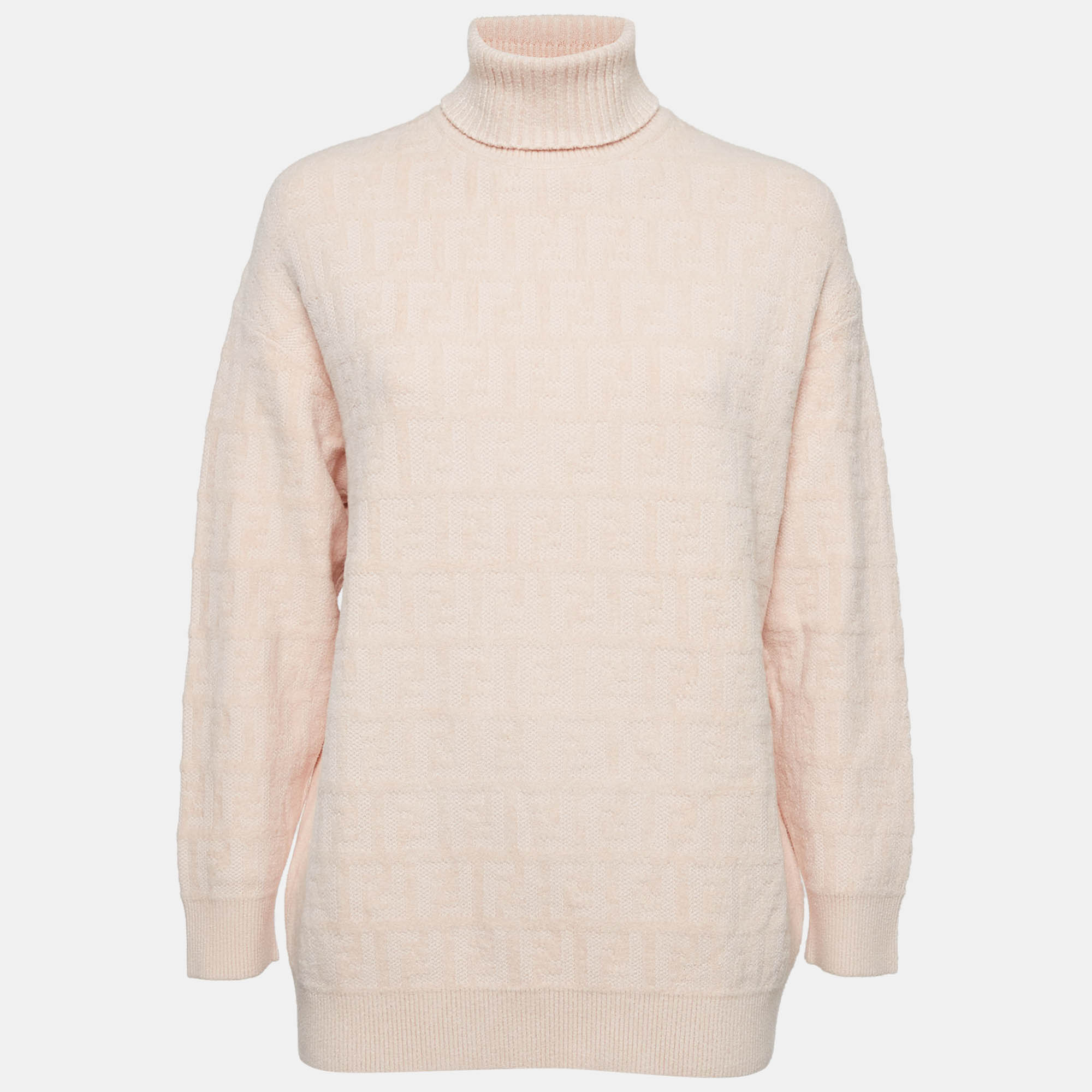 Fendi Pink Monogram Pattern Knit Turtleneck Pullover S