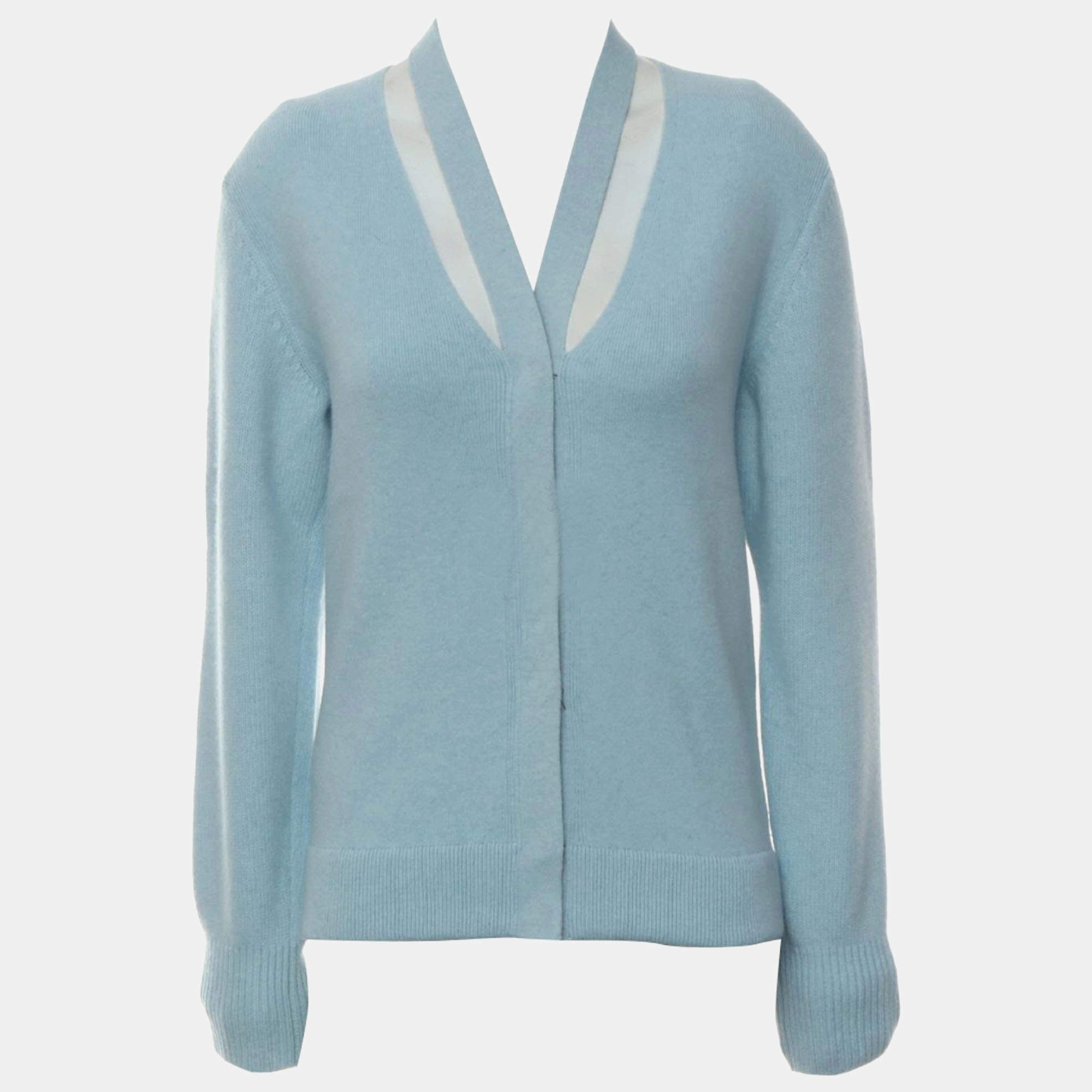 Pre Owned Fendi Blue Wool, Cashmere Knitted Cardigan IT Women 36