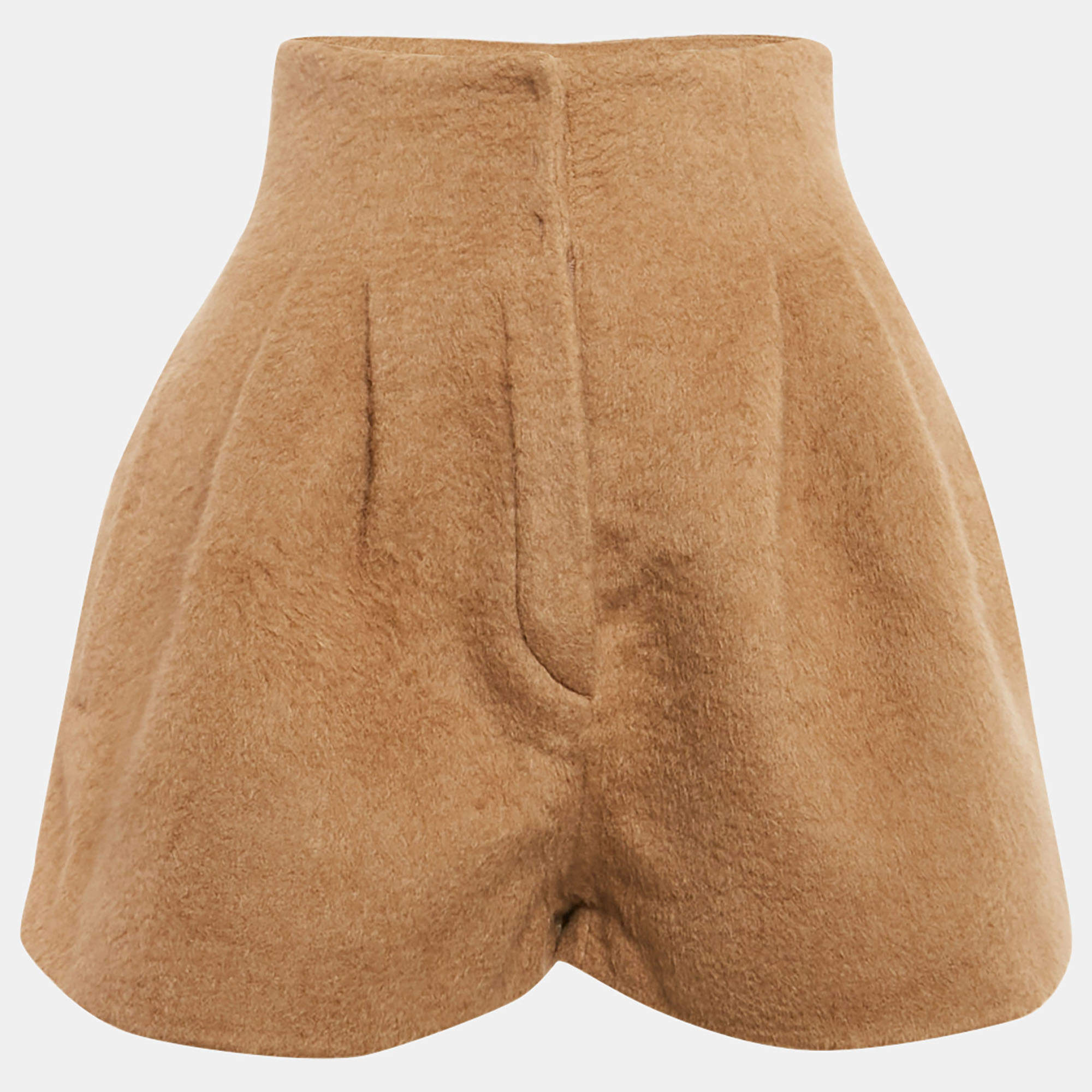 Fendi Beige Camel Felt Pleated Shorts S