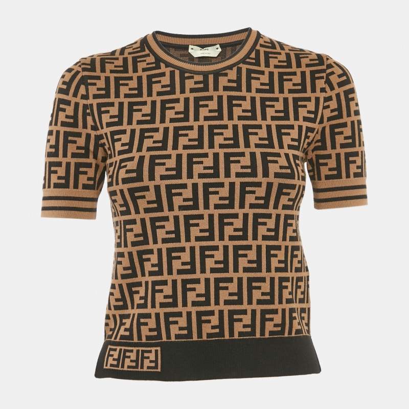 Pre Owned Fendi Brown FF Patterned  Knit Jumper XS