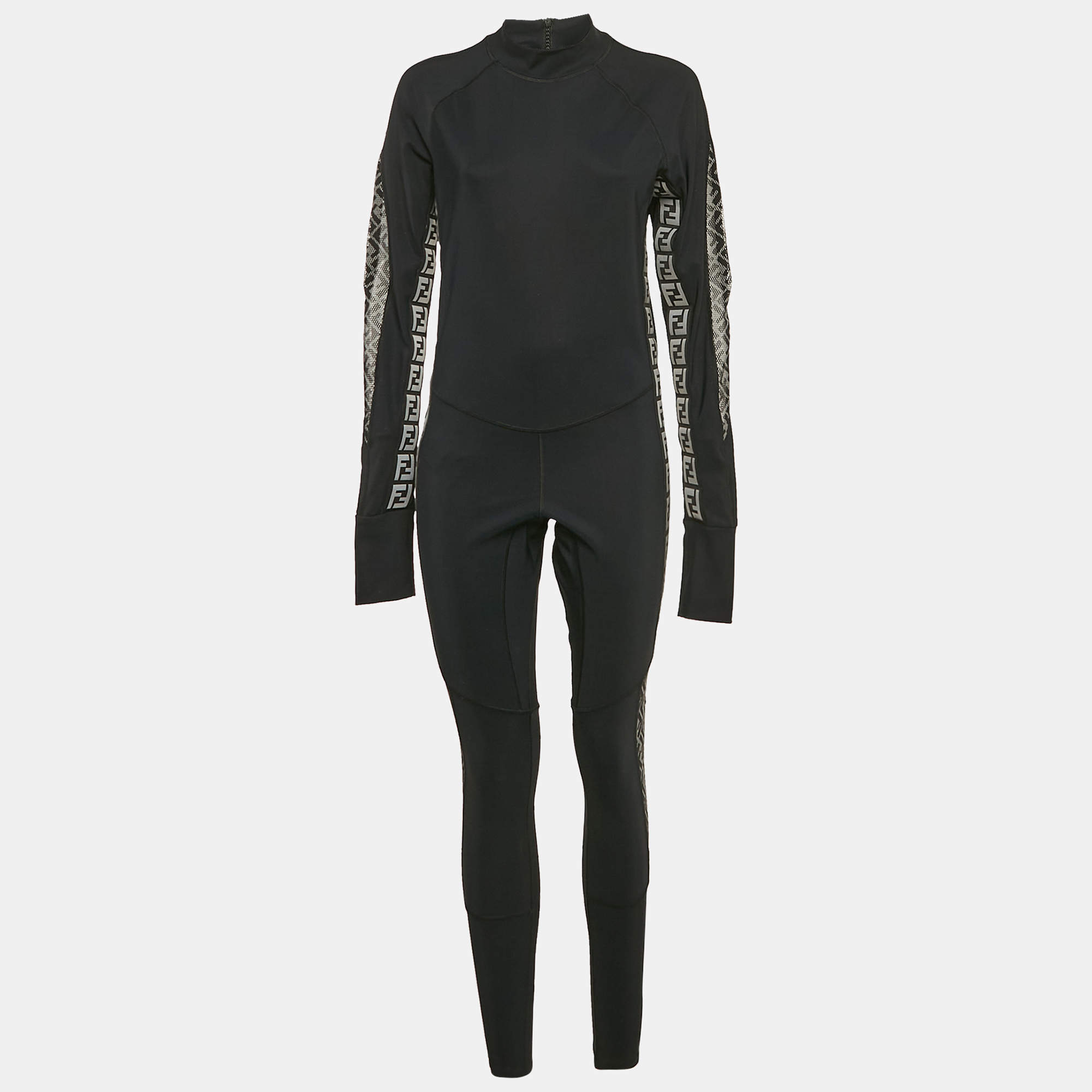 Fendi Black FF Logo Print Jersey Trimmed Jumpsuit M