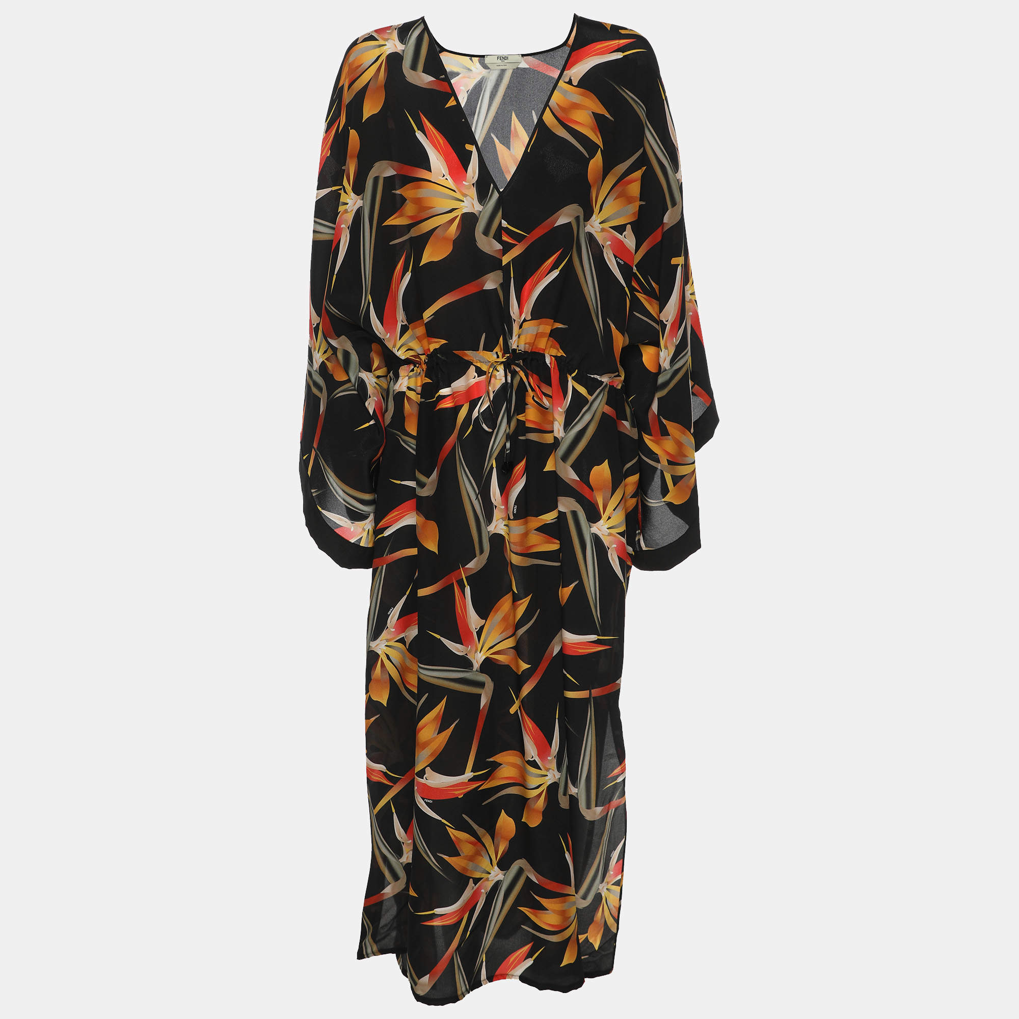Pre Owned Fendi Multicolor Birds of Paradise Print Silk Kaftan L
