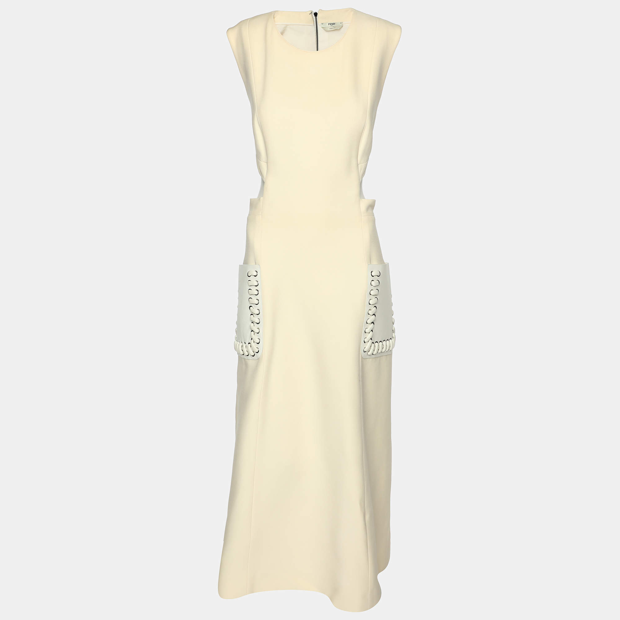 Fendi Cream Wool Silk Flared Midi Dress L