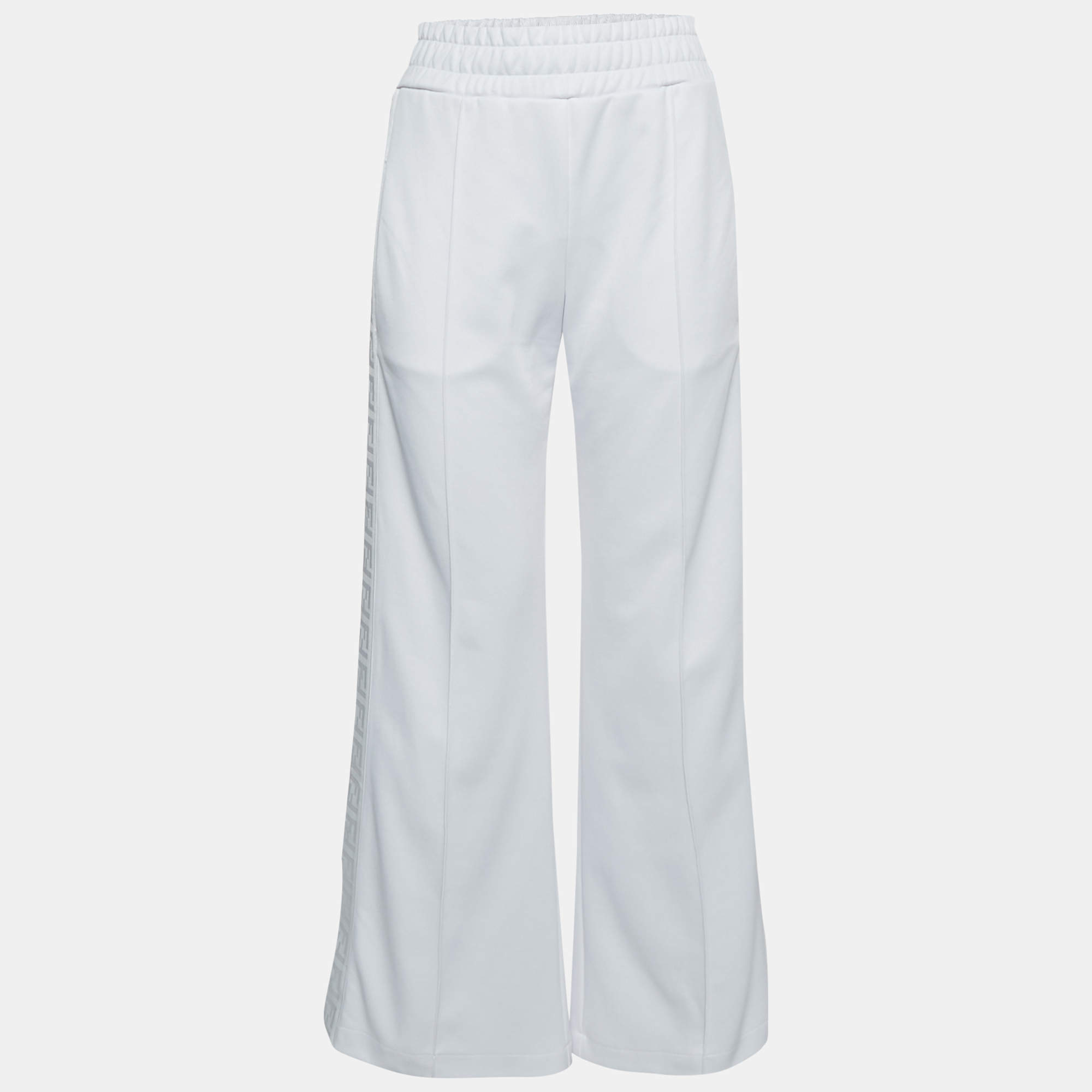 Fendi White Zucca Side Stripe Jersey Trackpants S
