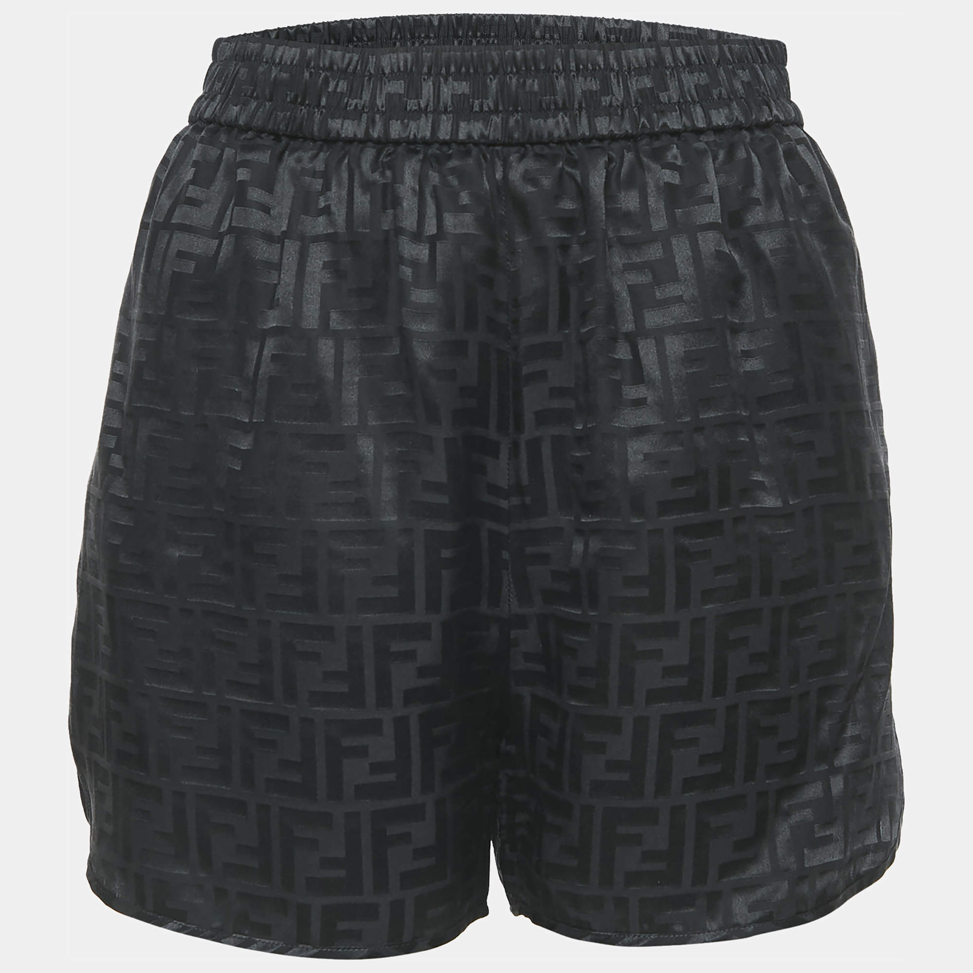 Fendi Black Zucca Pattern Silk Shorts S