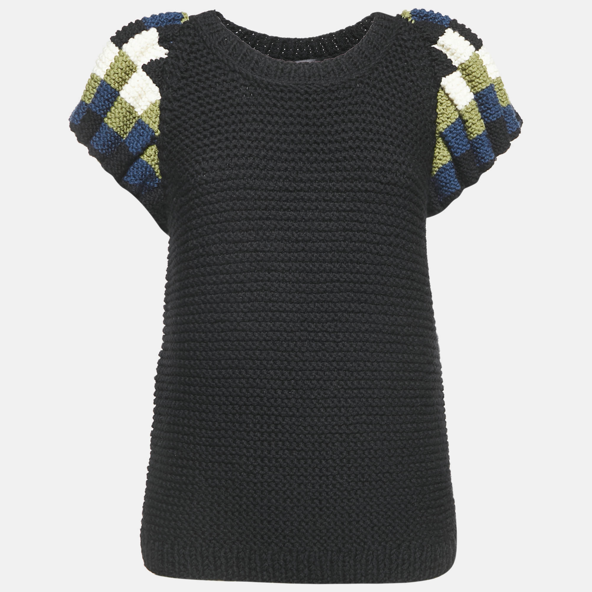 Fendi Black Crochet Half Sleeve Top S