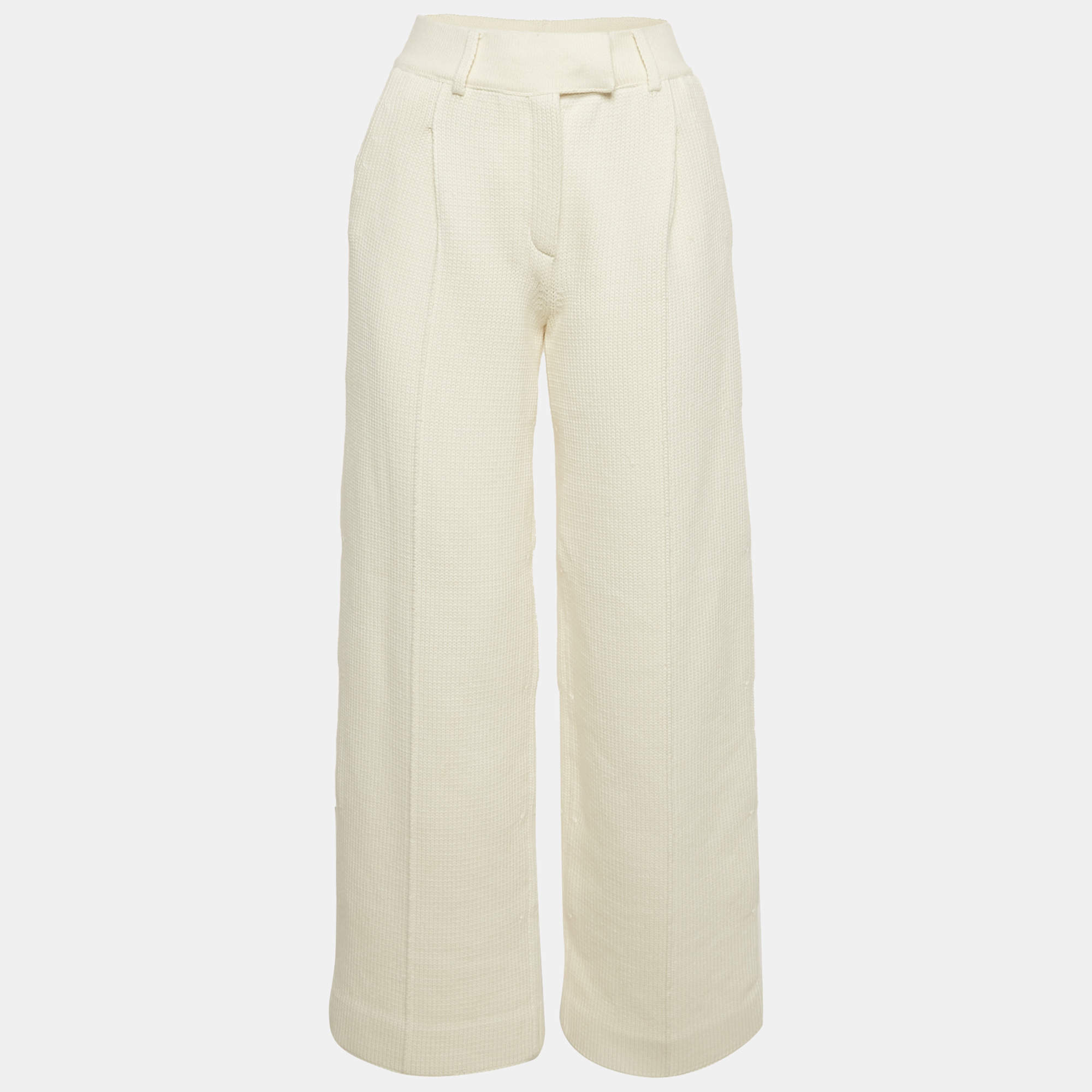 Fendi Beige Cotton Knit Wide-Leg Trousers S